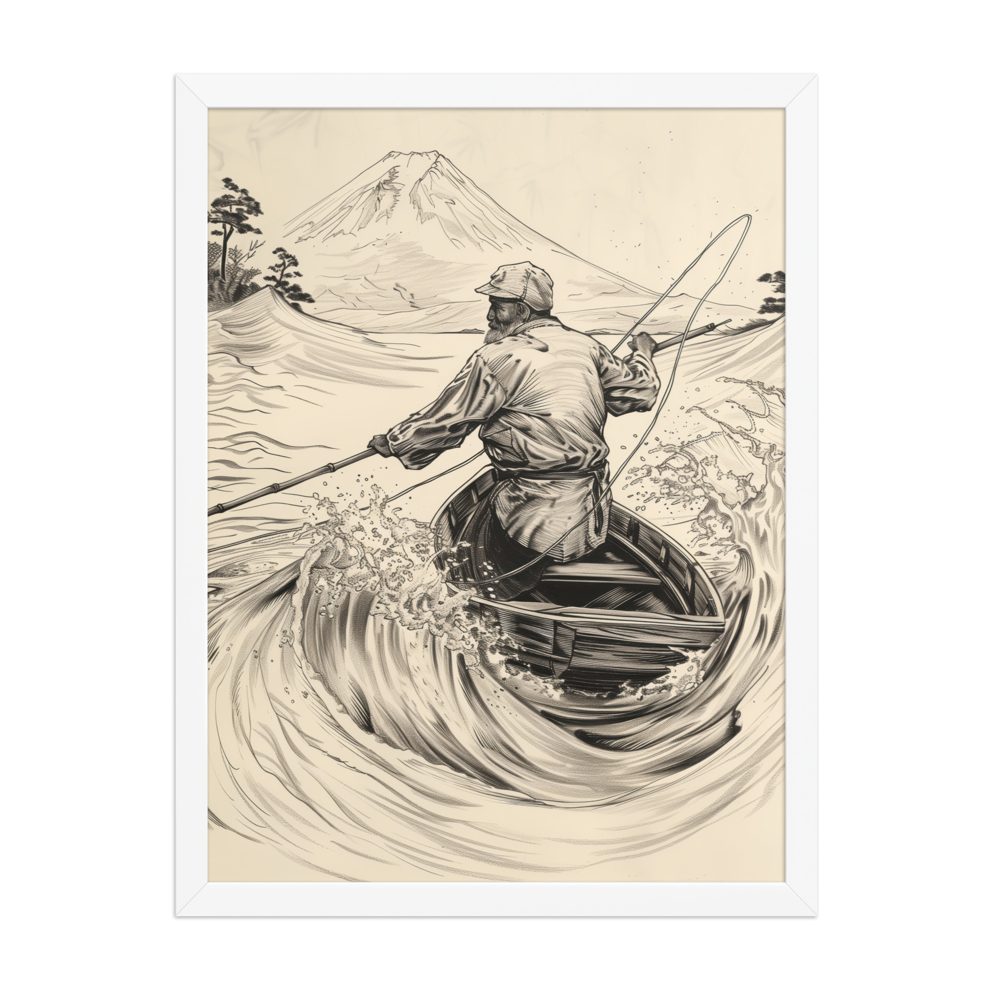 Fisherman of Mount Fuji — Japanese Woodblock Style Wall Art — Framed Poster - Image 19