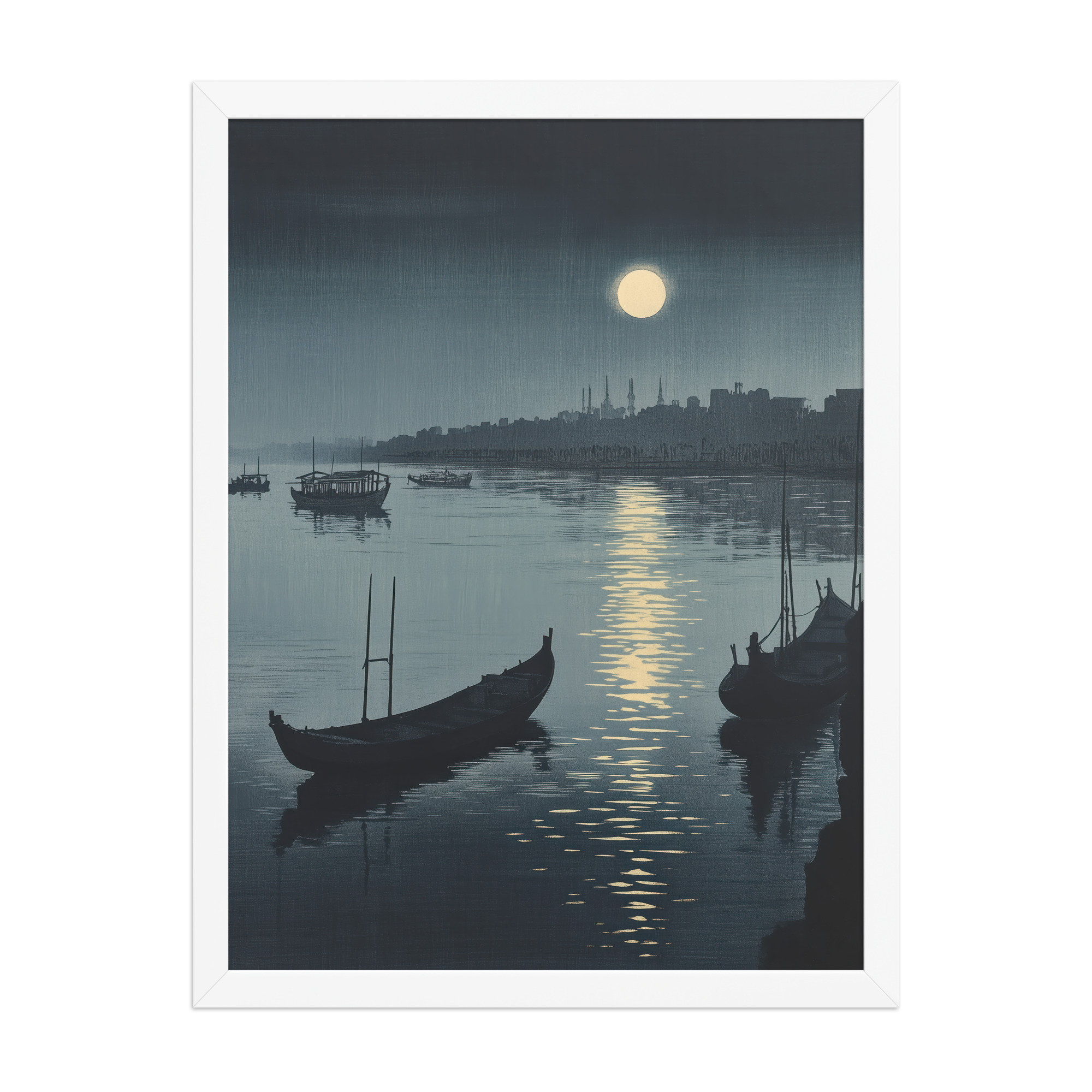 Moonlit Reflection Sumida — River Boats, Nocturne Japanese Landscape Wall Art — Framed Poster - Image 22