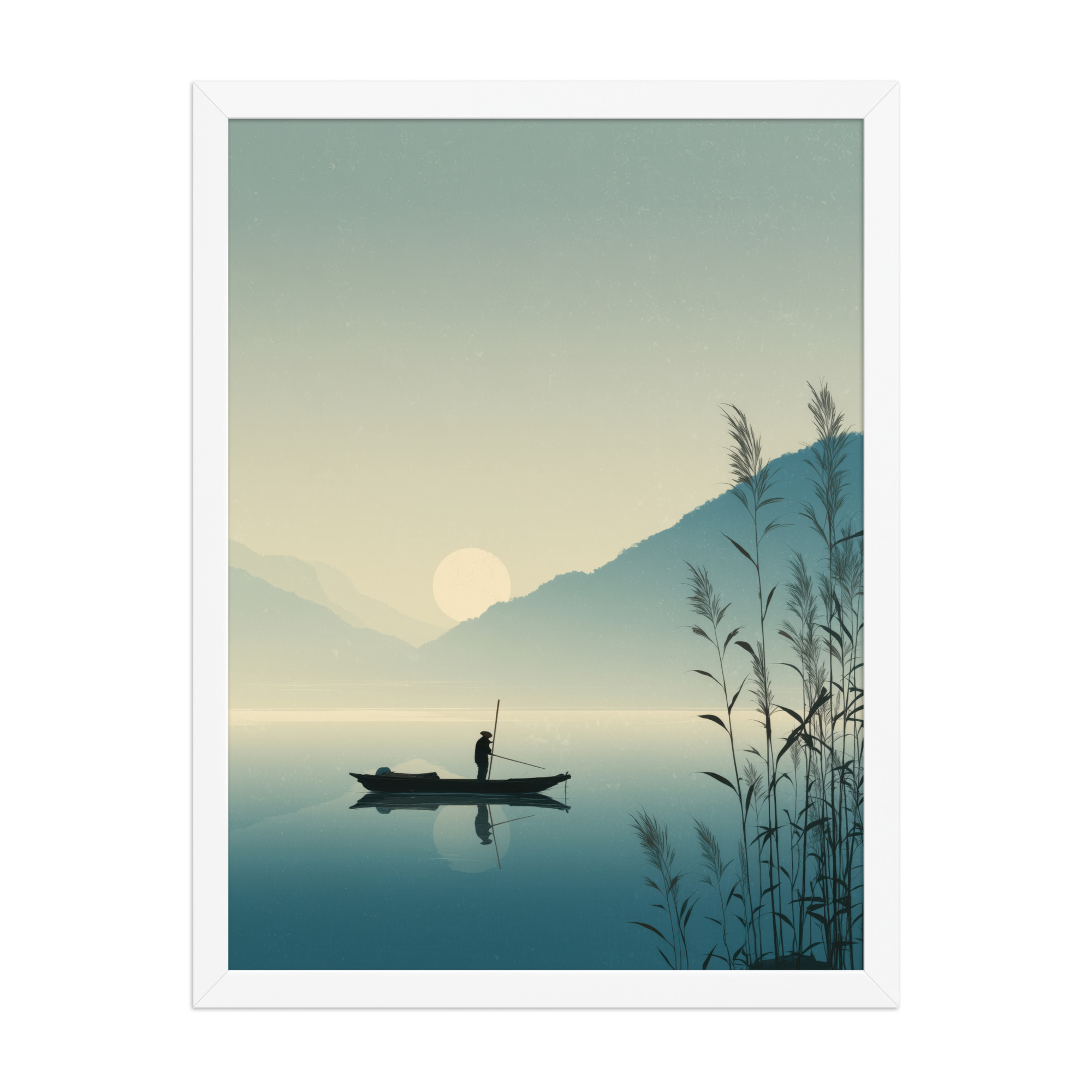 Twilight Fisherman — Zen Lake Landscape Wall Art — Framed Poster - Image 13