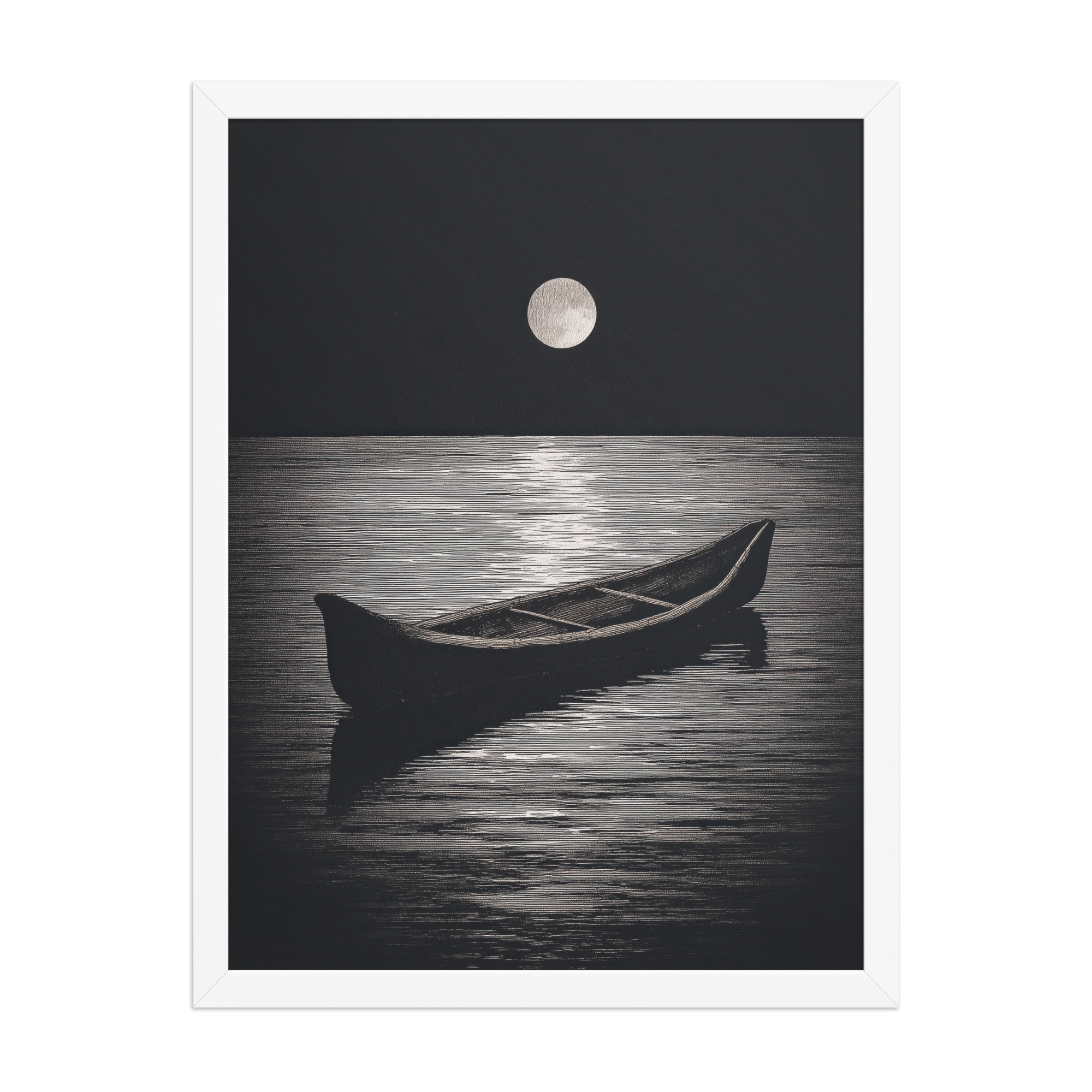 Moonlit Canoe II — Minimal Silver Moon Night Wall Art — Framed Poster - Image 22
