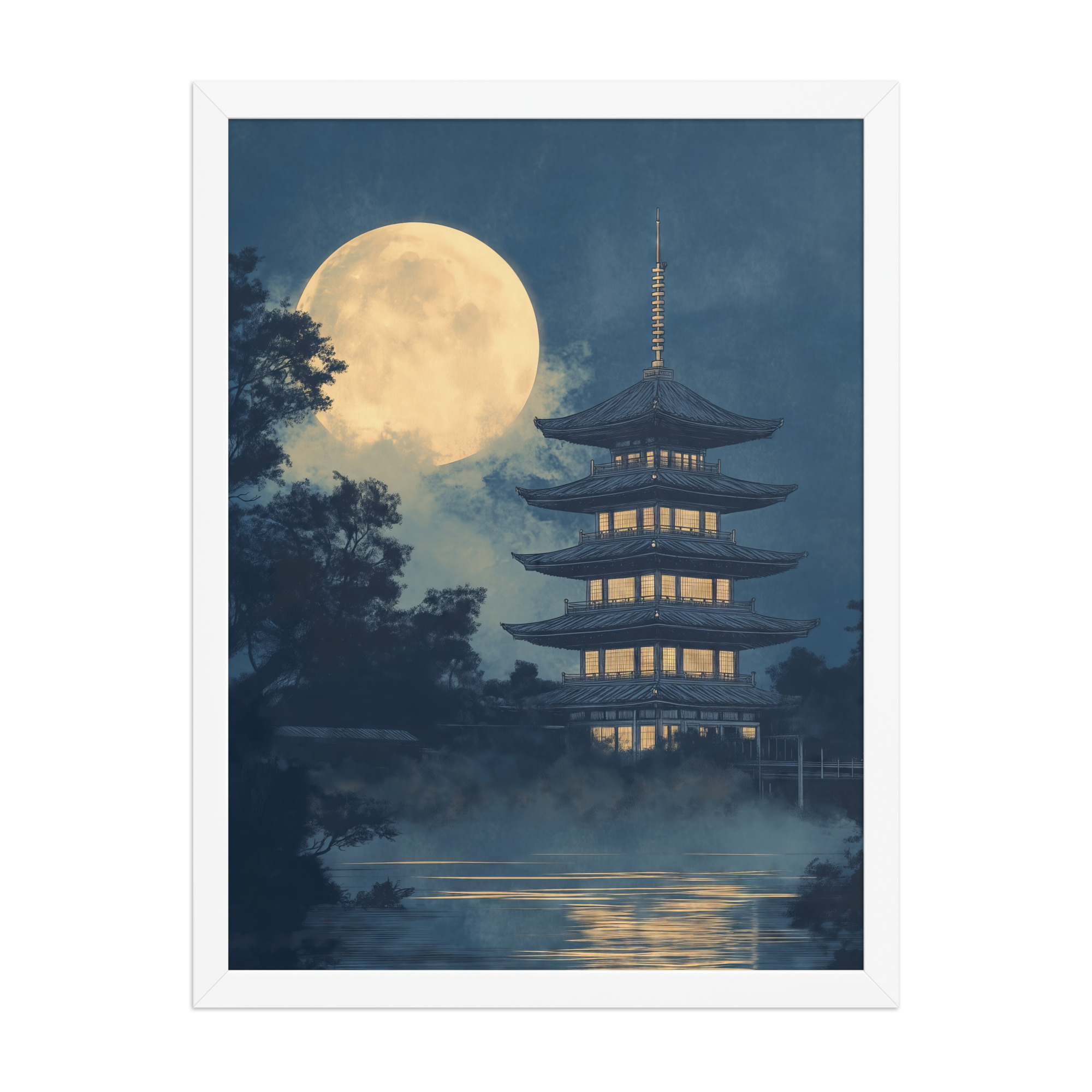Moonlit Pagoda — Japanese Temple, Night Landscape Wall Art — Framed Poster - Image 22