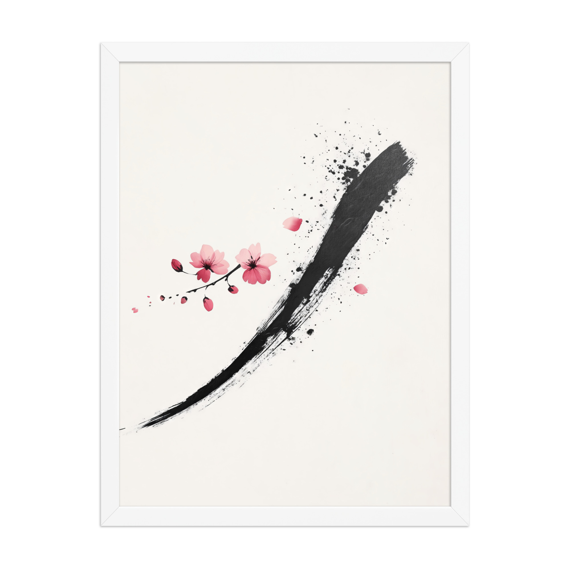Zen Blossom Stroke — Minimal Cherry Blossom Sumi-e Brush Wall Art — Framed Poster - Image 14