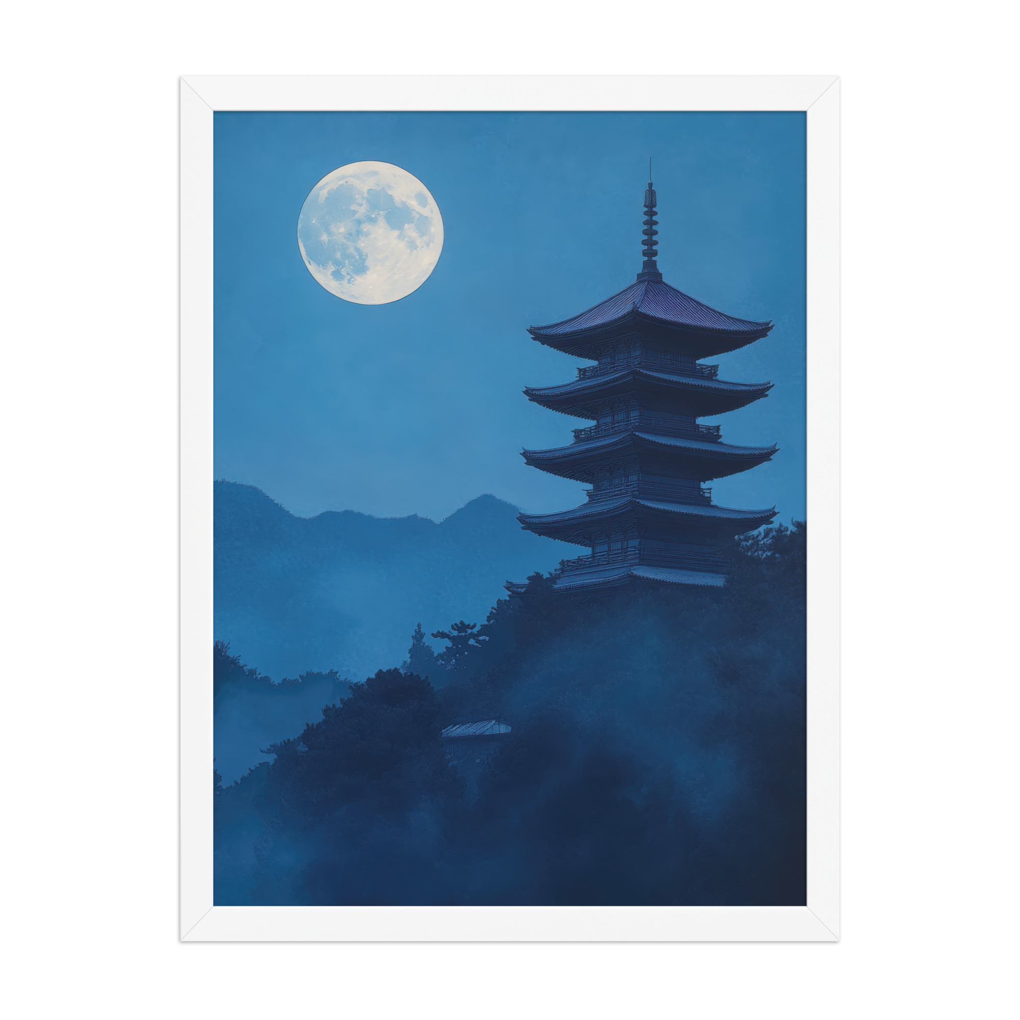 Twilight Pagoda Stillness — Moonlit Temple Wall Decor — Framed Poster - Image 19