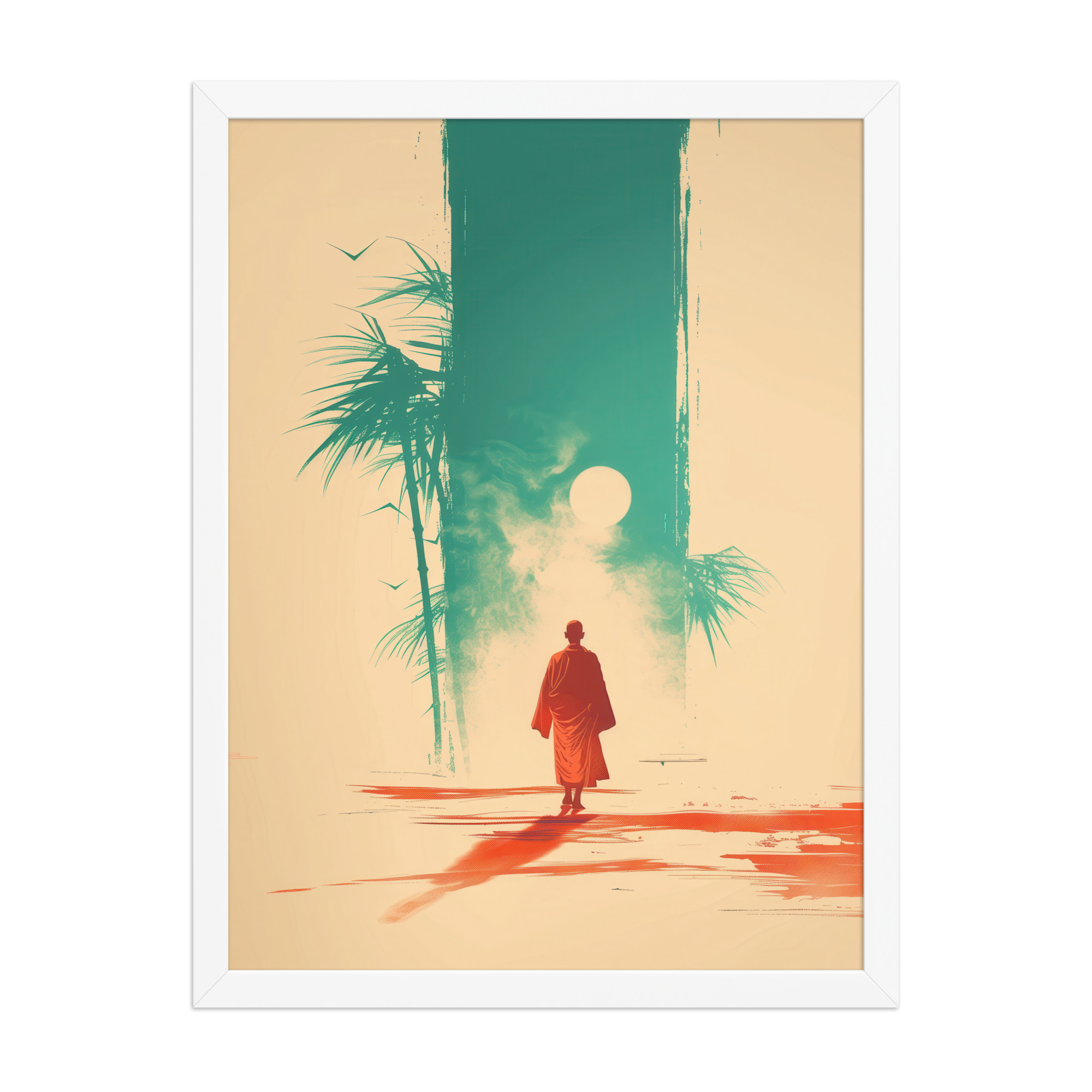 Solitary Monk – Bamboo Journey Japandi Zen Wall Art – Framed Poster - Image 22