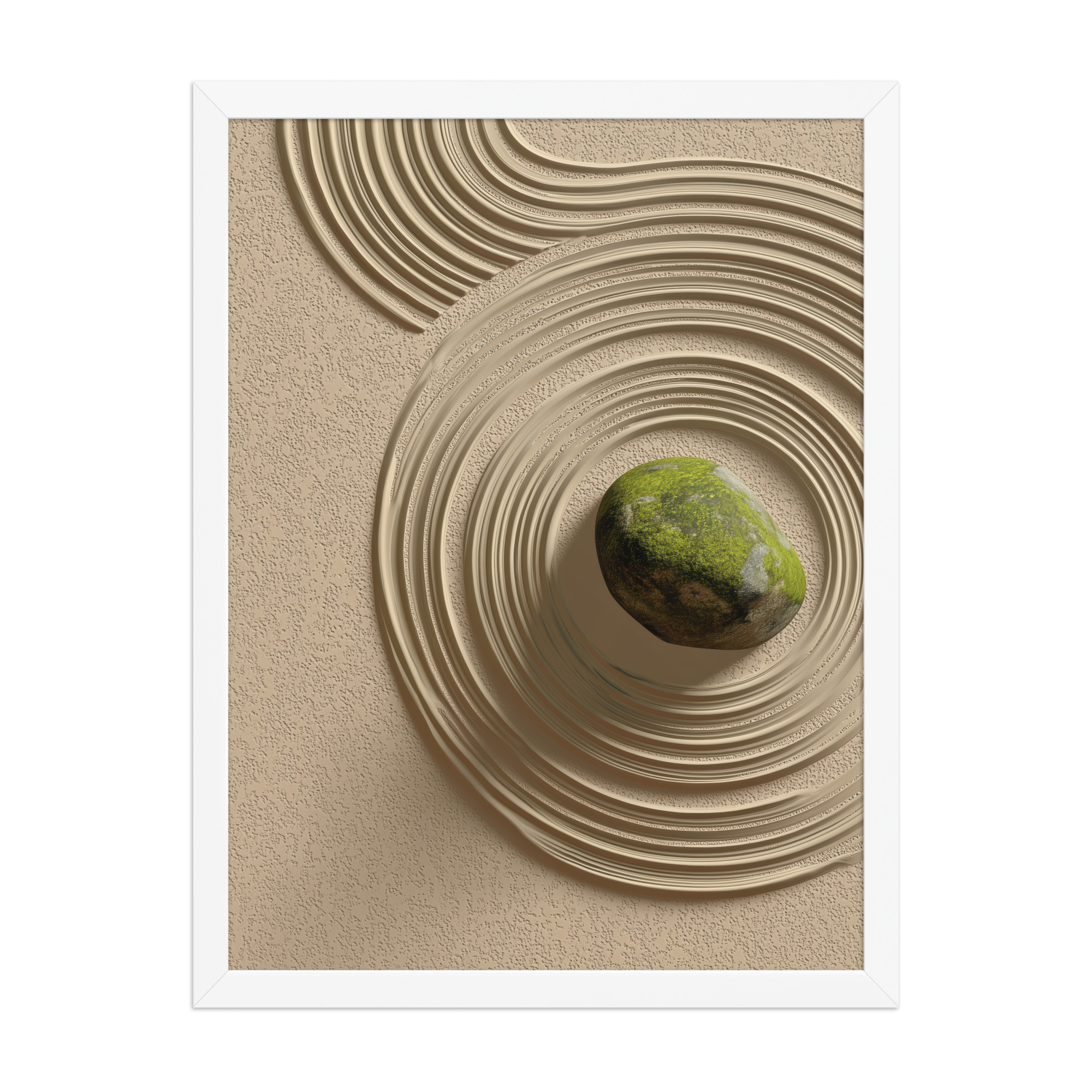 Zen Garden Harmony – Moss Stone I Minimal Wall Art – Framed Poster - Image 19