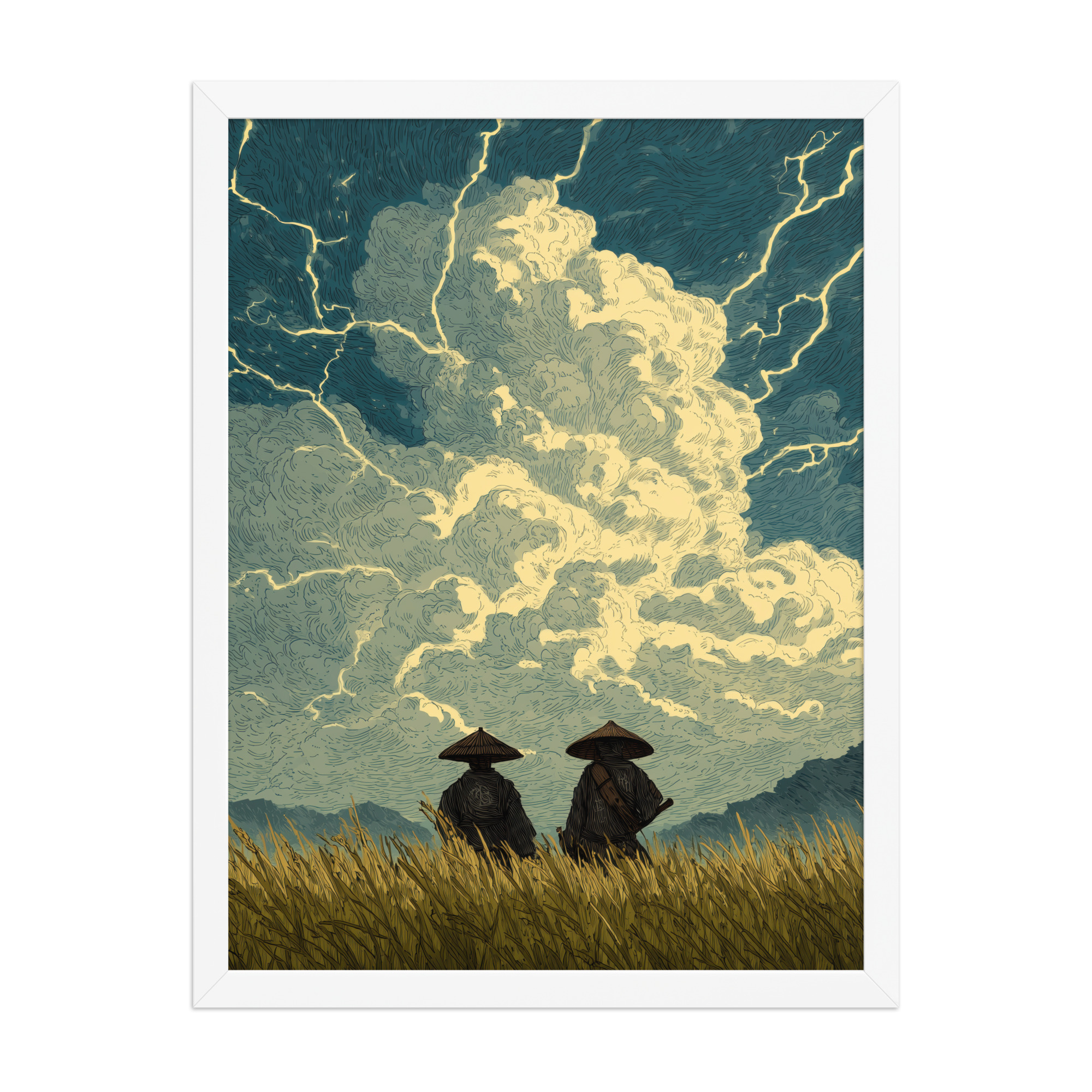 Before the Storm – Ukiyo-e Samurai Watchers Landscape Wall Art – Framed Poster - Image 19