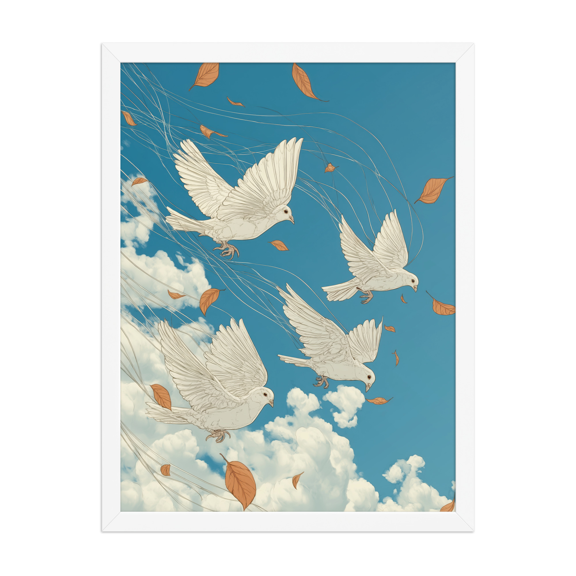 White Doves in Wind (Hokusai) – Autumn Leaves in Flight Ukiyo-e Wall Decor – Framed Poster - Image 16
