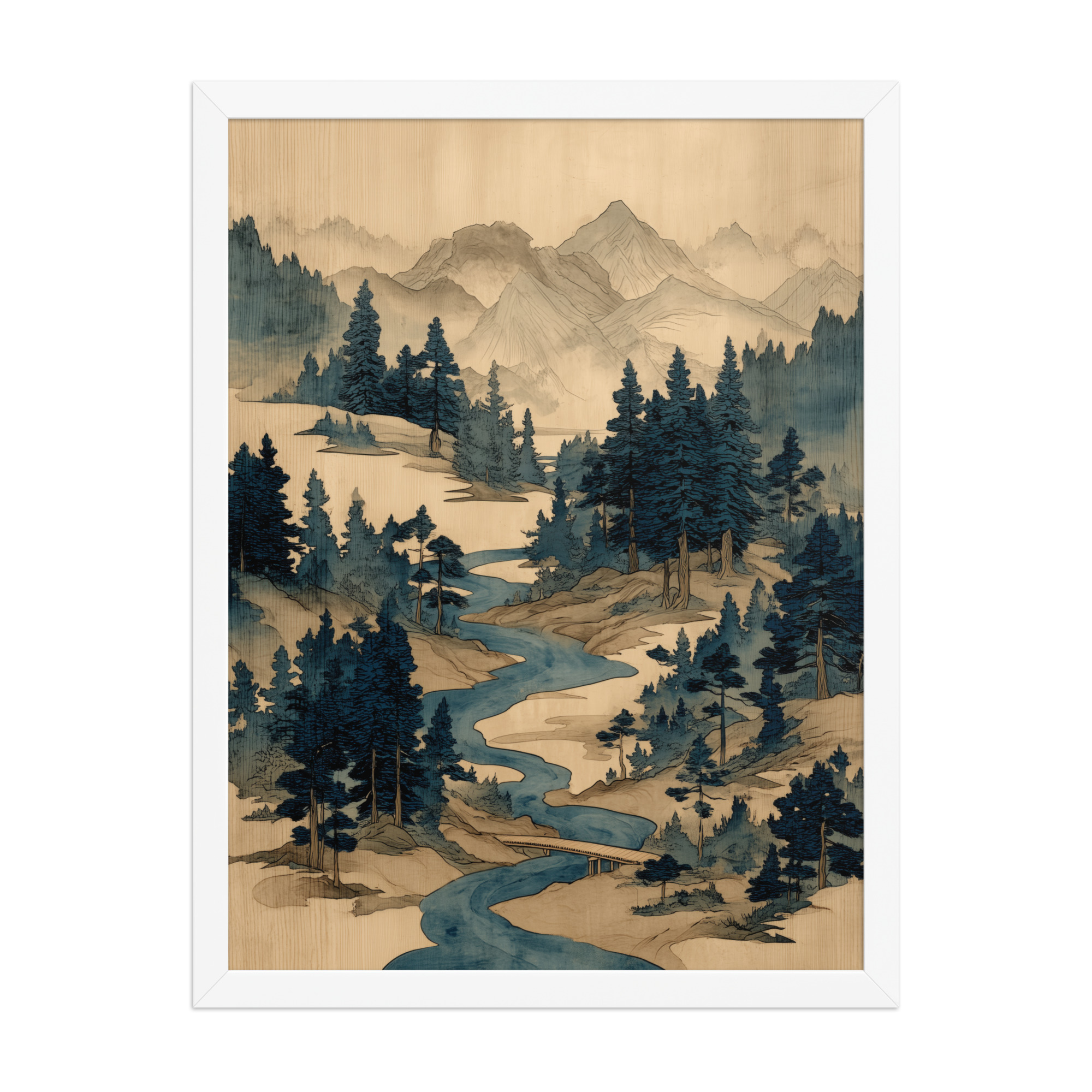 Winding River Pines – Ukiyo-e Mountain Stream Landscape Wall Art – Framed Poster - Image 22