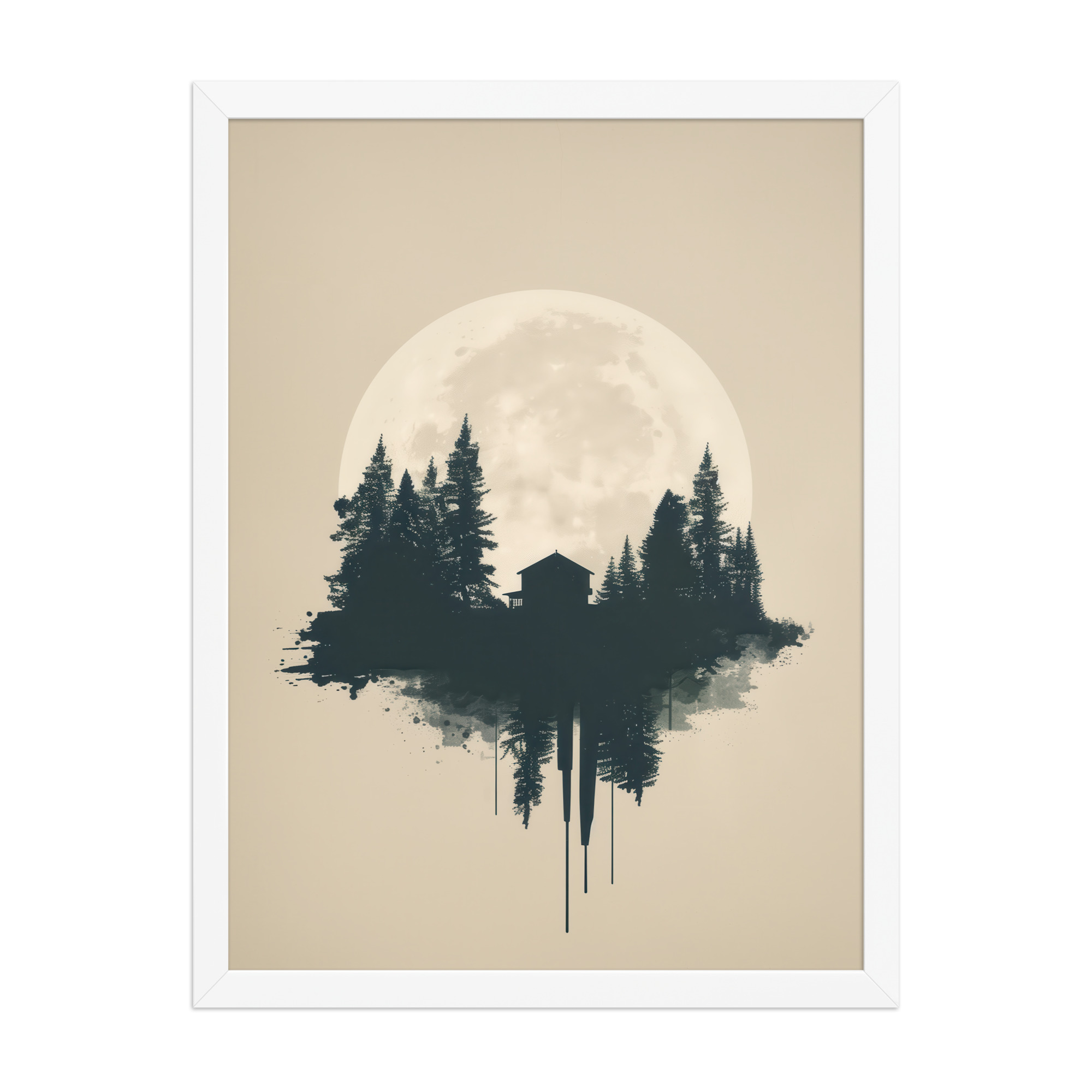 Full Moon Shelter — Minimalistic Forest House Wall Decor — Framed Poster - Image 16
