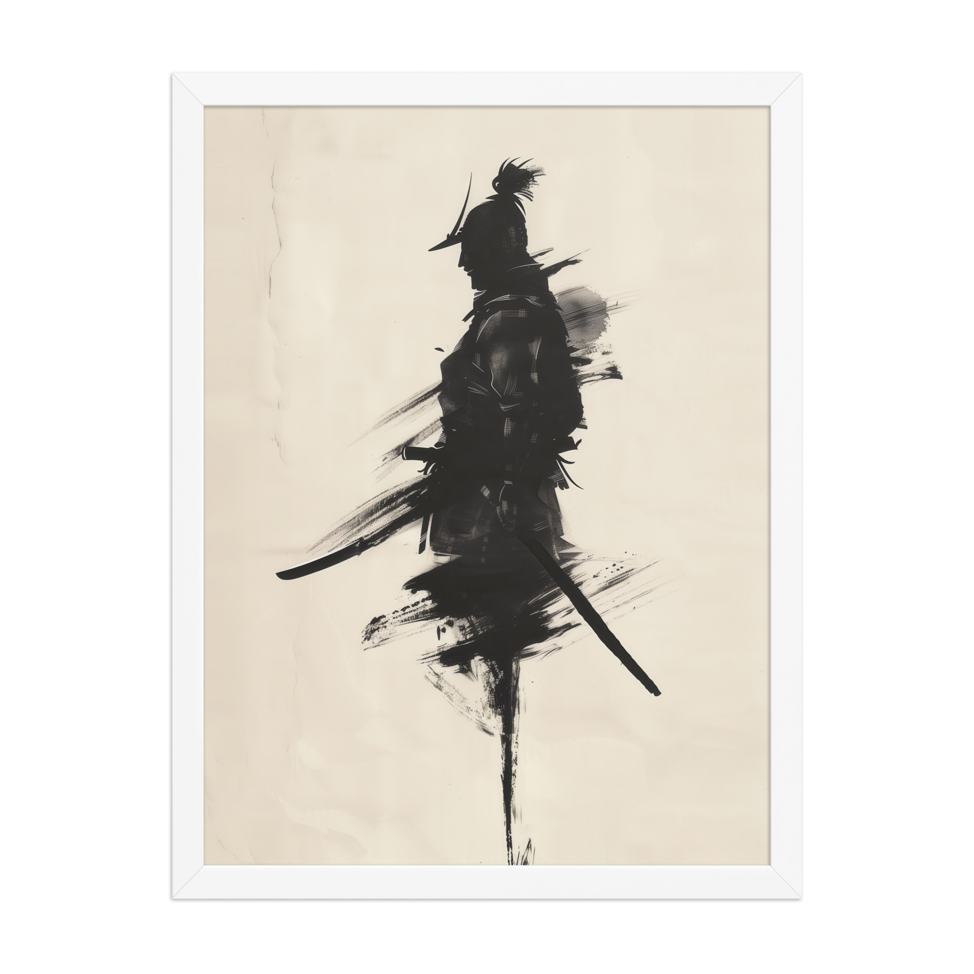 Shadowed Warrior – Sumi-e Silhouette of a Lone Samurai Wall Decor – Framed Poster - Image 22