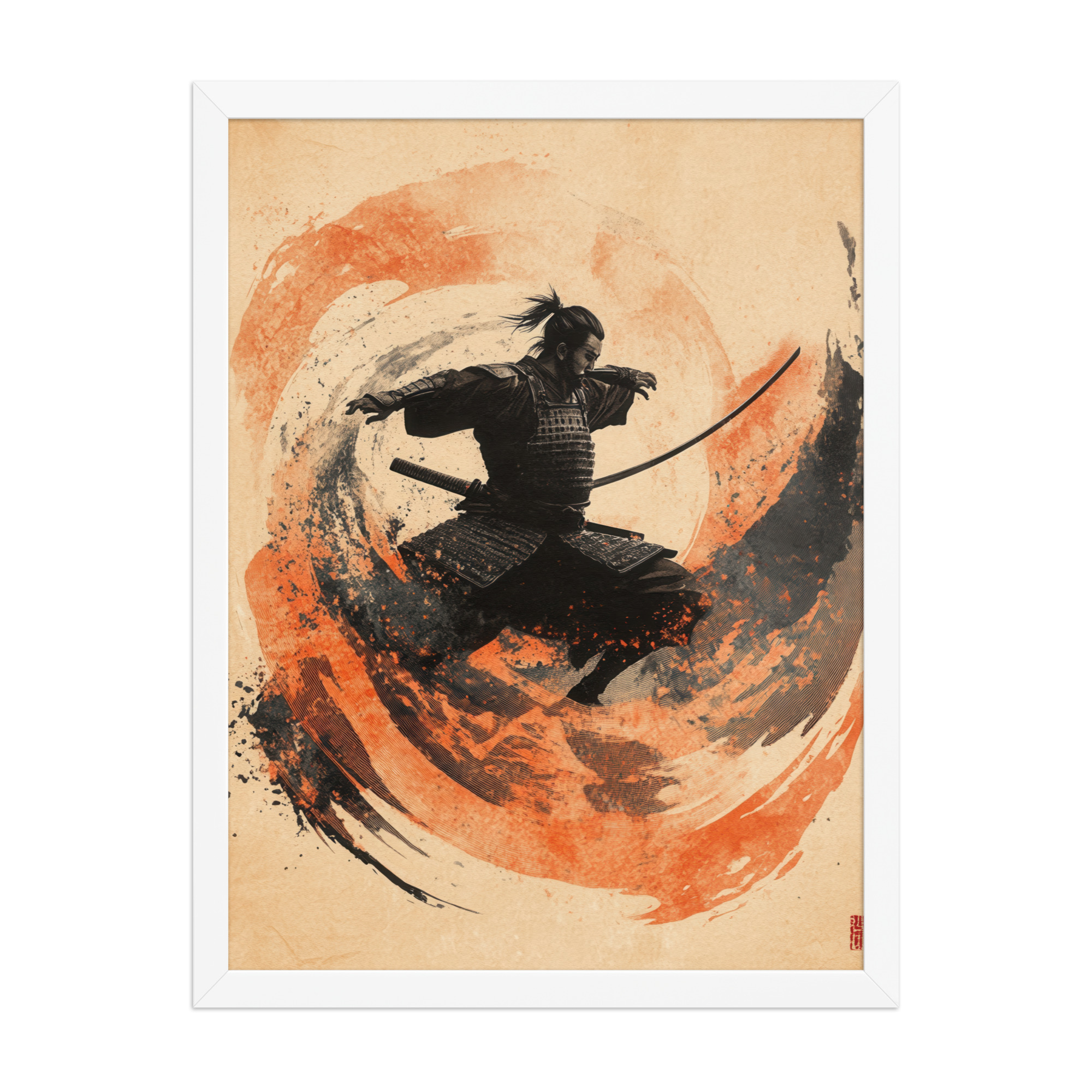 Samurai Swirl – Brush-Stroke Motion and Warrior Focus Wall Decor – Framed Poster - Image 10