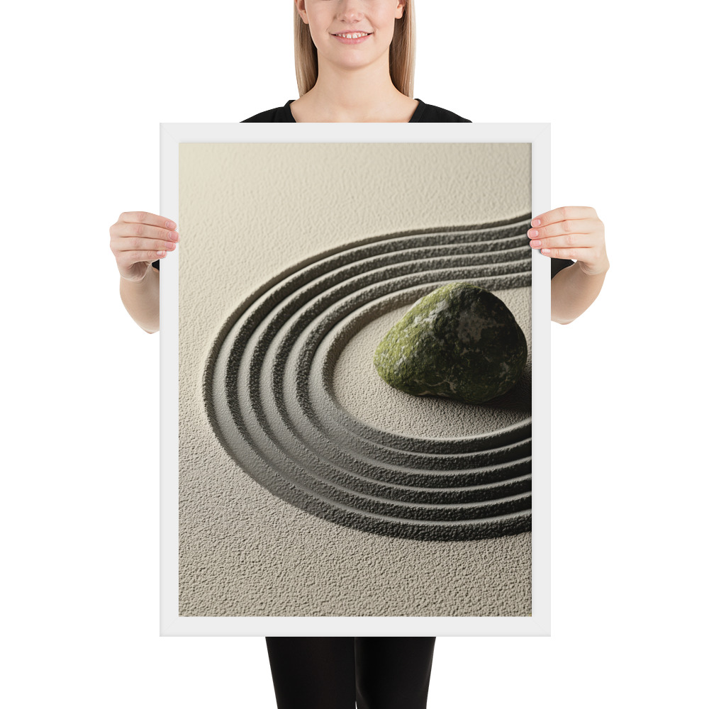 Zen Garden Harmony – Moss Stone II Minimal Wall Art – Framed Poster - Image 9