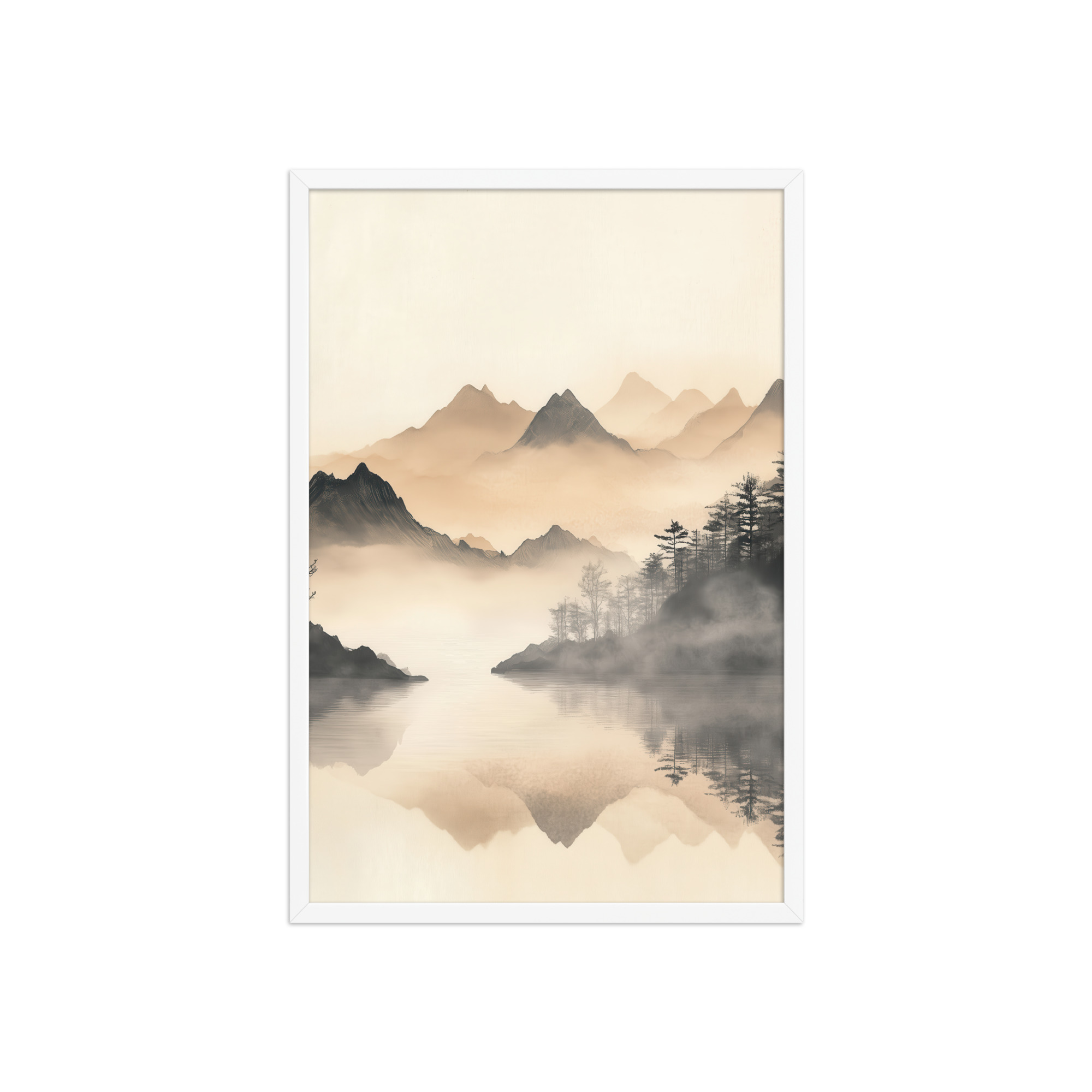 Misty Mountain Reflection — Japandi Lake Landscape Wall Decor — Framed Poster - Image 20