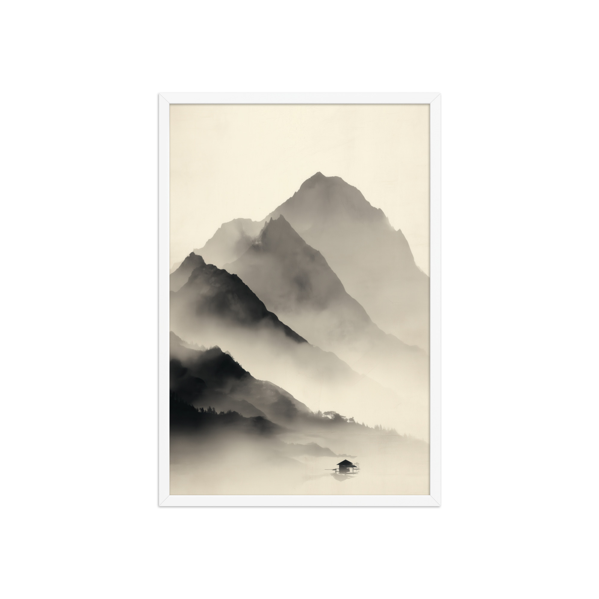 Misty Mountain Layers — Neutral Japandi Landscape Wall Art — Framed Poster - Image 20
