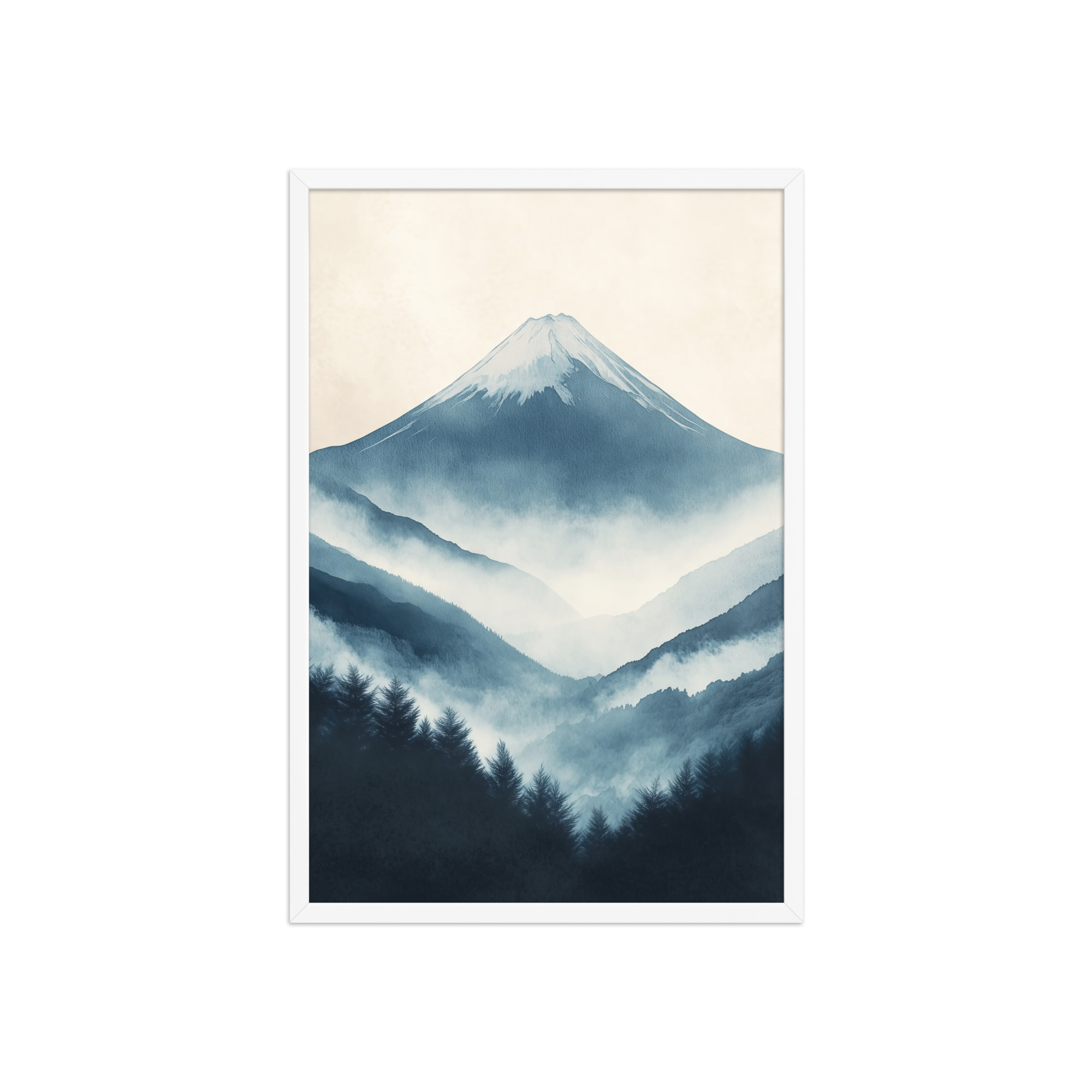 Misty Peaks — Indigo Japandi Mountain Wall Art — Framed Poster - Image 20