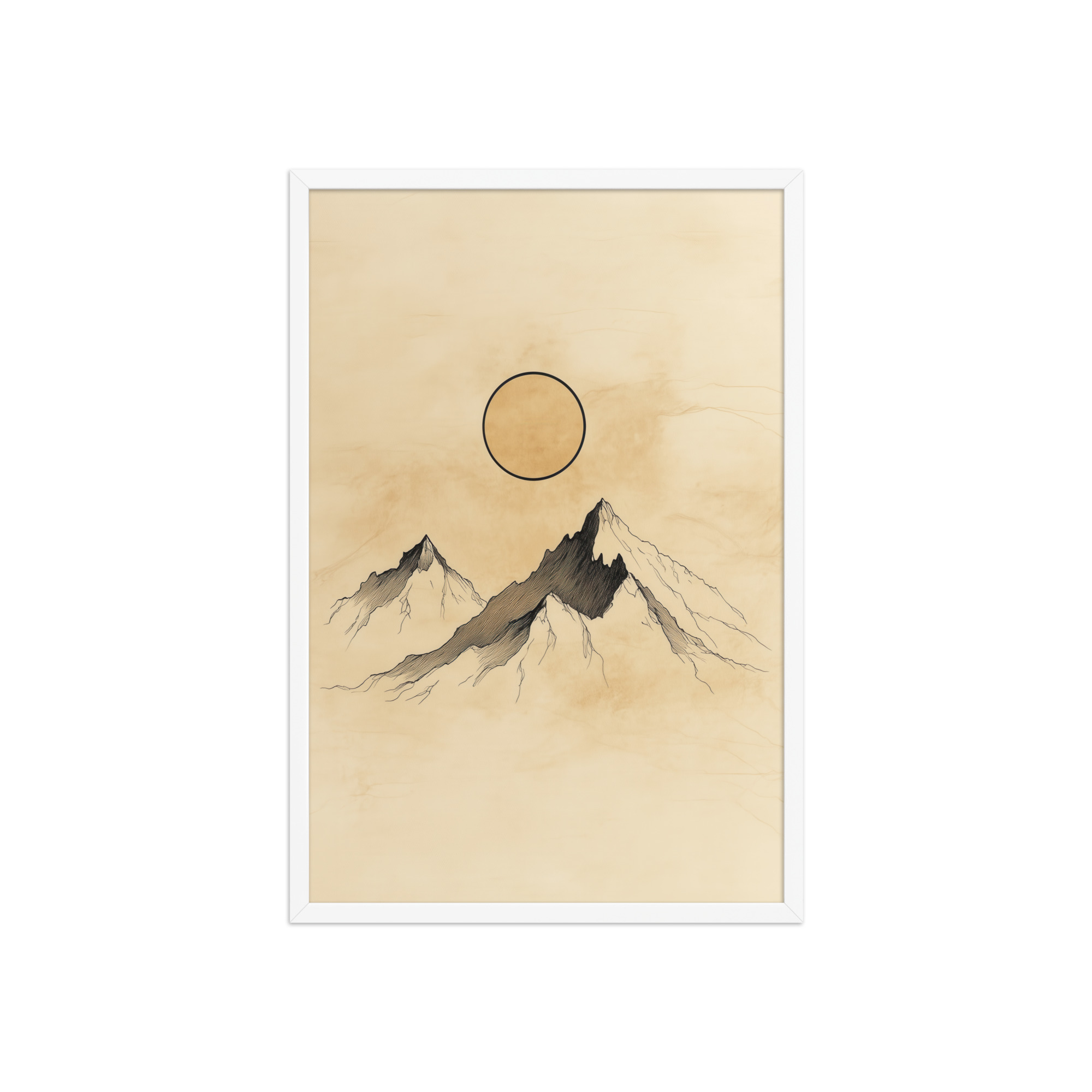 Twin Peaks and Silent Sun — Minimal Ink Mountain Study Landscape Art — Framed Poster - Image 20