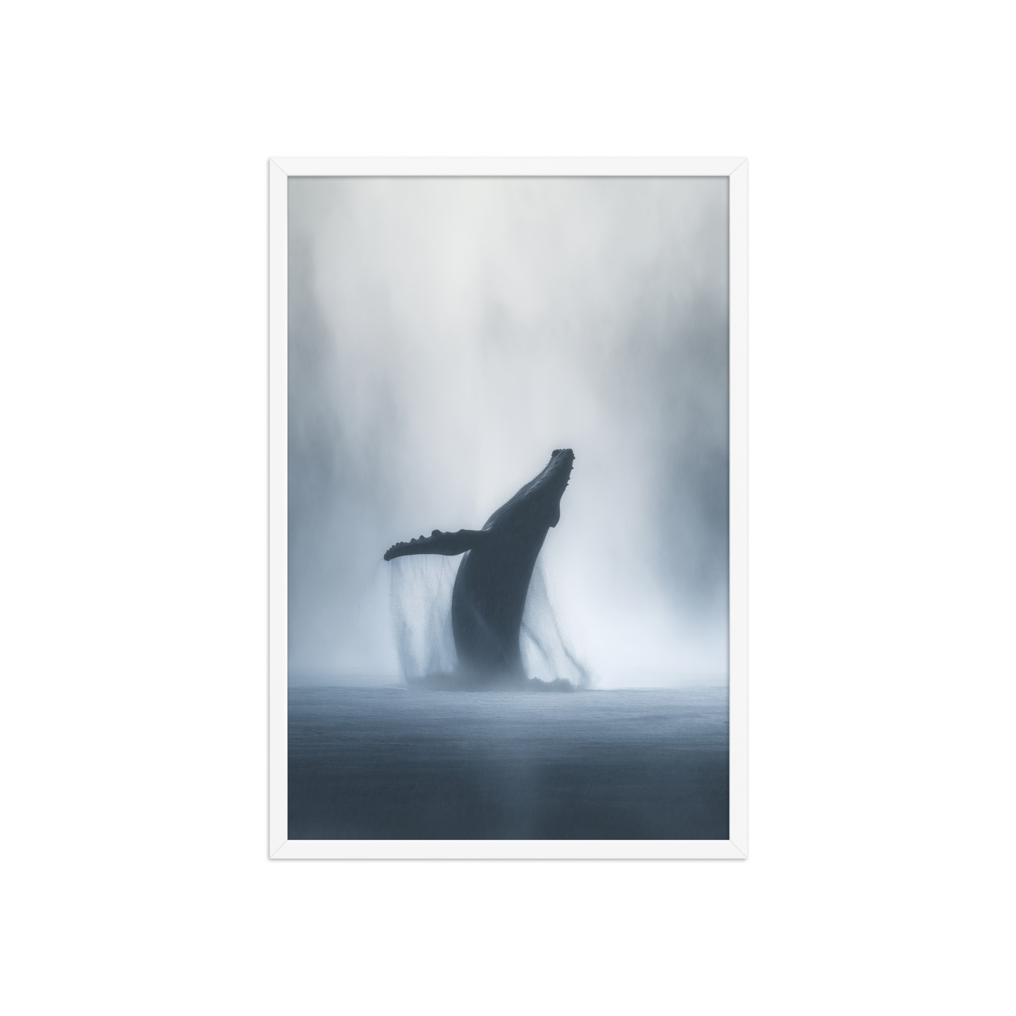 Whale in the Mist — Humpback Breach in Foggy Seascape Wall Decor — Framed Poster - Image 23