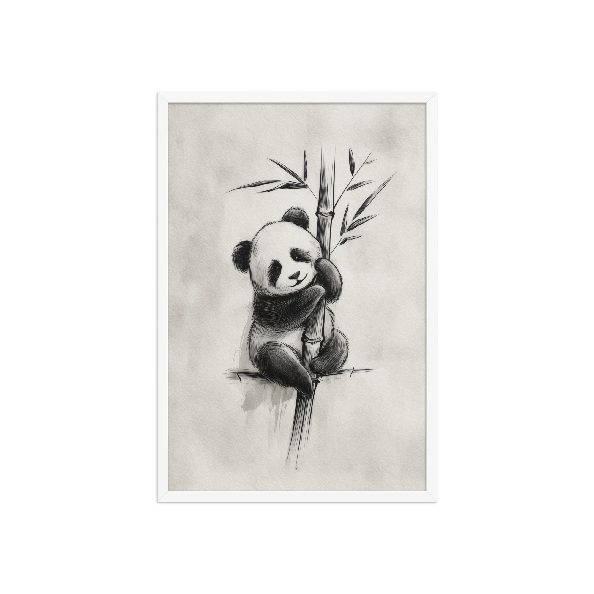 Gentle Hug on Bamboo — Panda Ink Illustration in Black & White Wall Decor — Framed Poster - Image 23