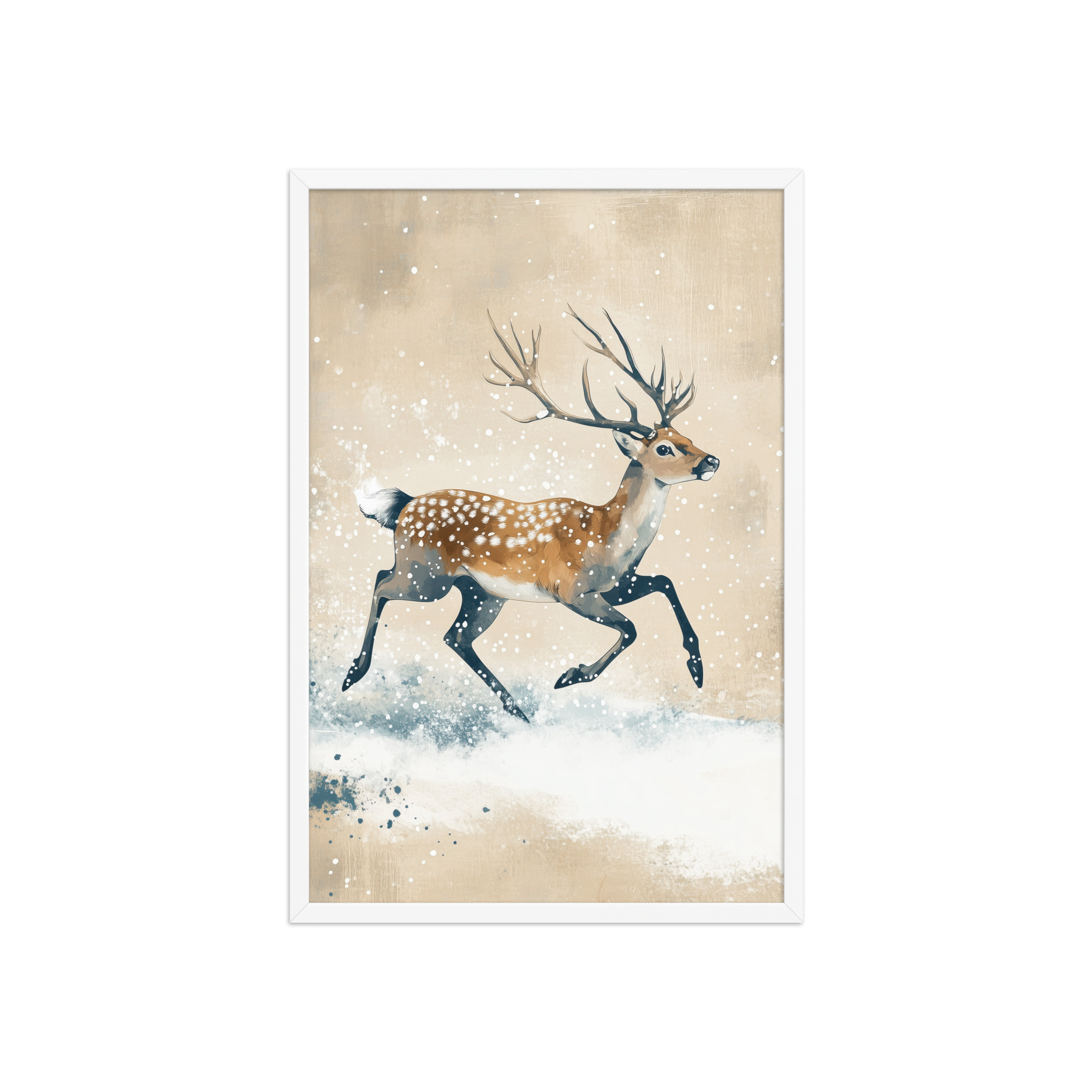 Running Deer in Winter Snow — Modern Wildlife Wall Art — Framed Poster - Image 23