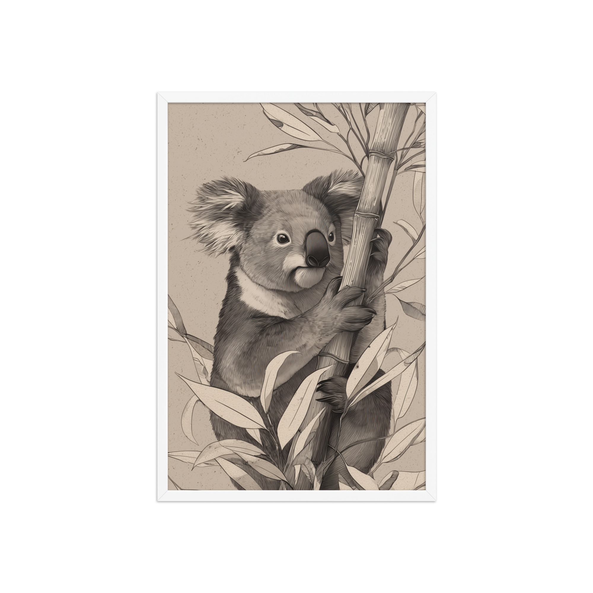 Koala Bamboo II — Detailed Koala Illustration with Bamboo Leaves Wall Decor — Framed Poster - Image 20