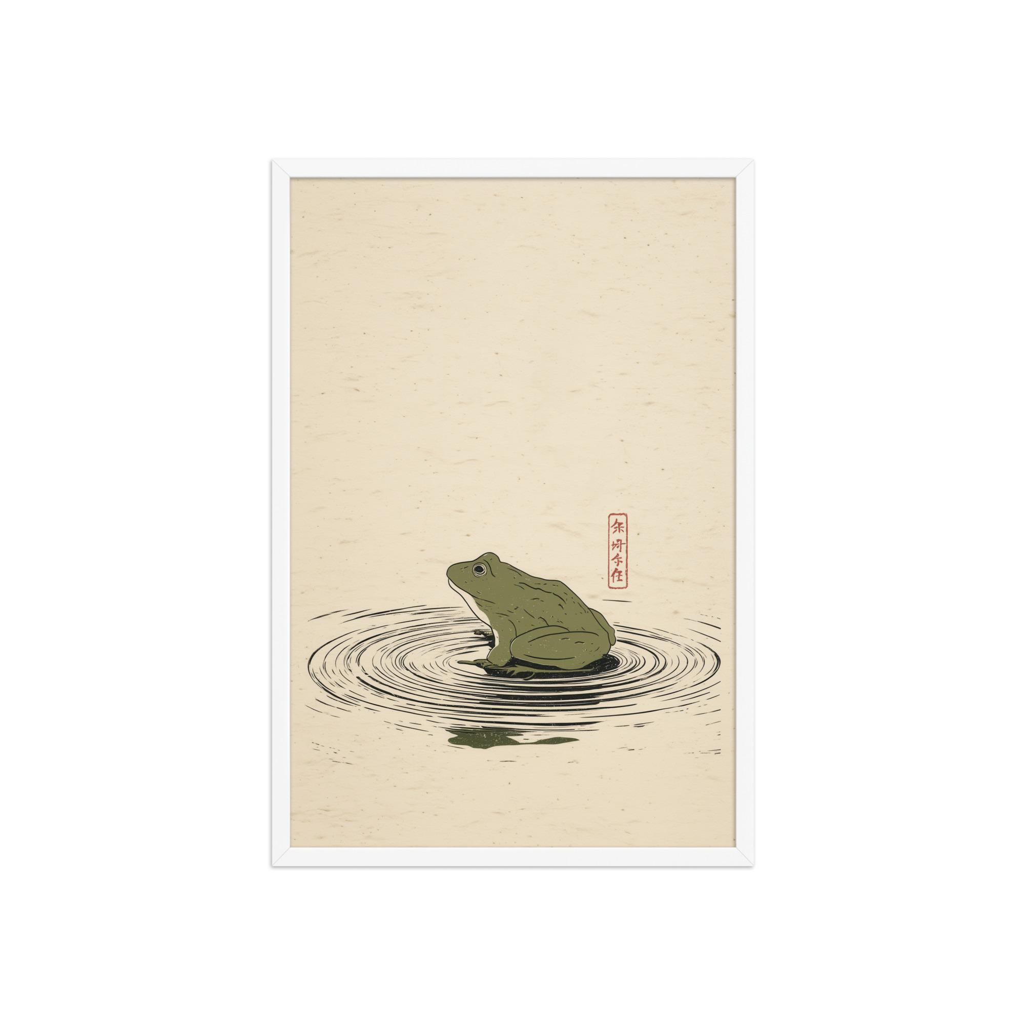 Frog on Pond — Minimal Frog Illustration with Ripples Wall Decor — Framed Poster - Image 20
