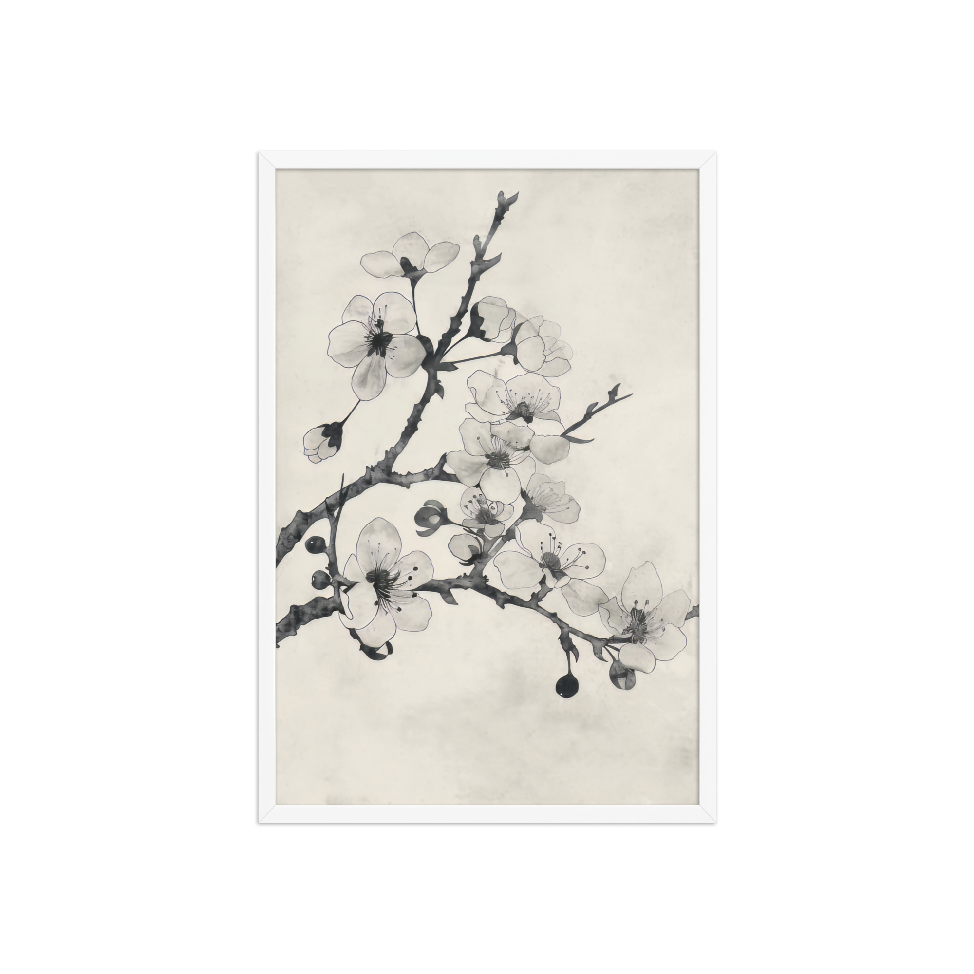 Ink-Wash Cherry Blossoms — Sumi-e Floral Ink Wall Art — Framed Poster - Image 8