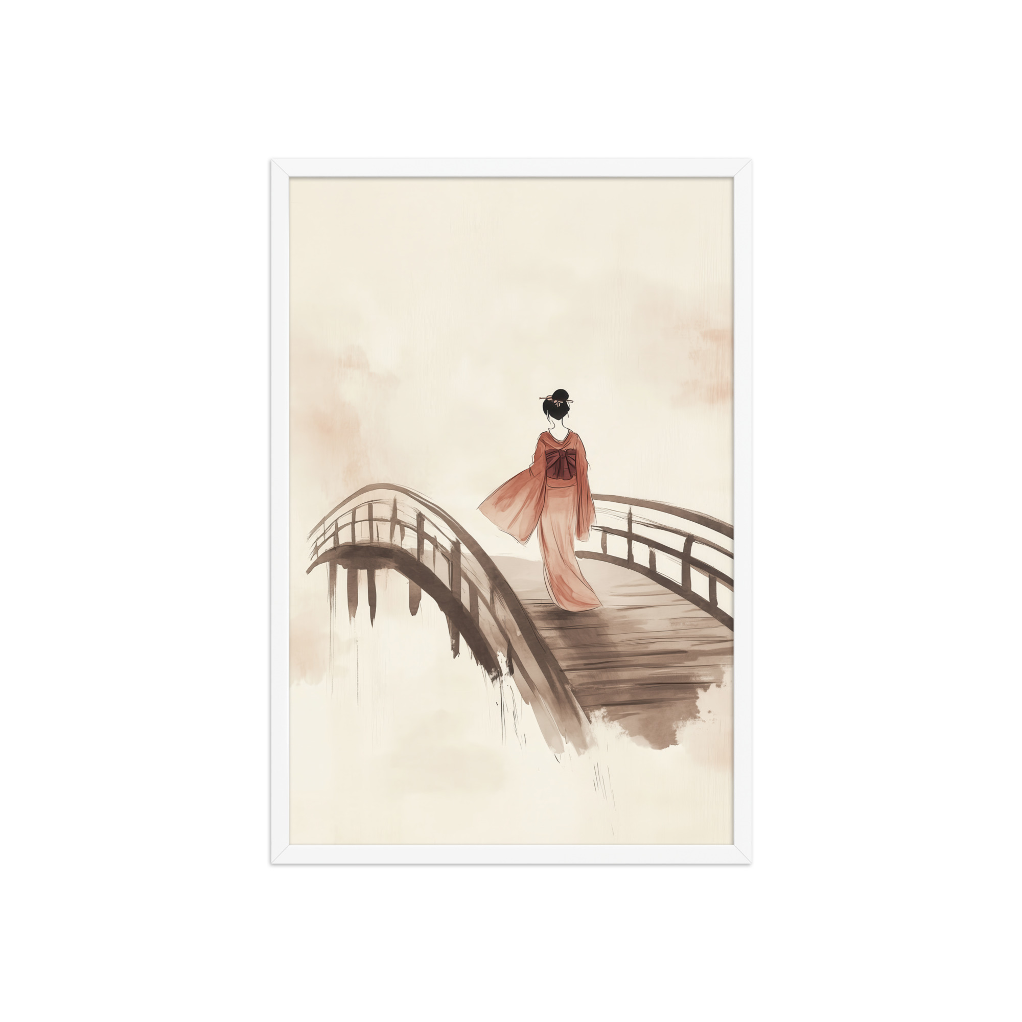 Geisha Bridge — Watercolor Japanese Bridge Wall Art — Framed Poster - Image 14