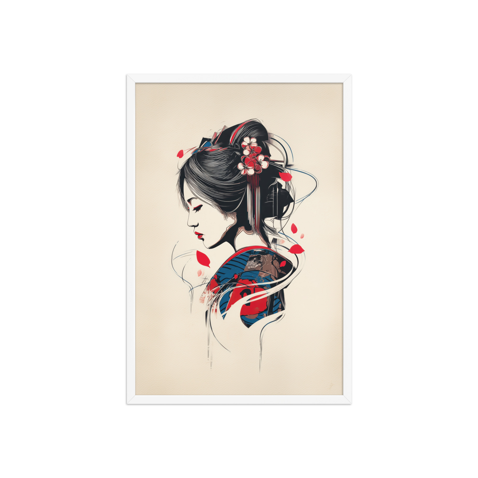 Petals of Silence — Ukiyo-e Inspired Geisha Illustration Wall Art — Framed Poster - Image 23