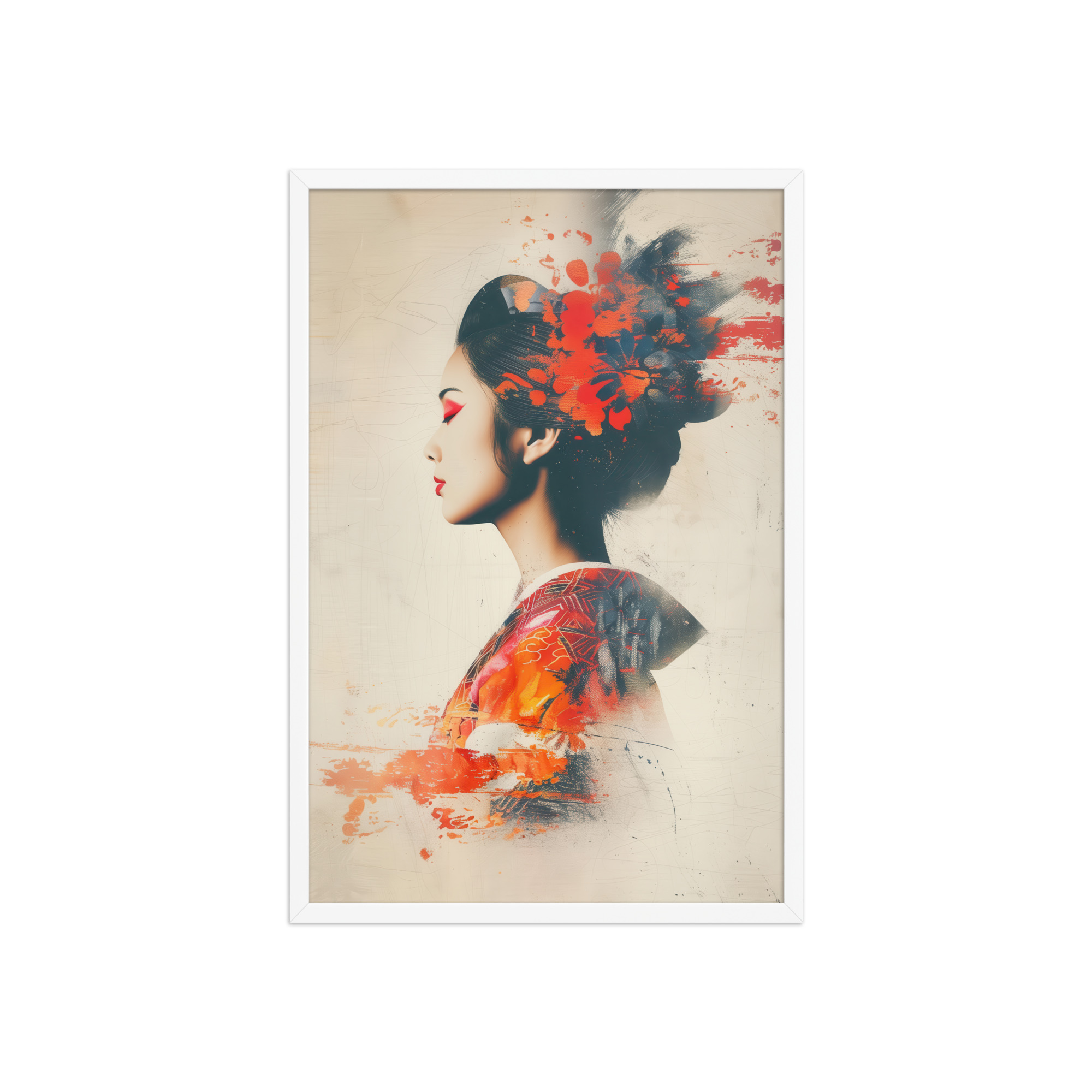Painted Grace — Kimono Portrait, Abstract Brush Strokes Minimal Wall Art — Framed Poster - Image 20