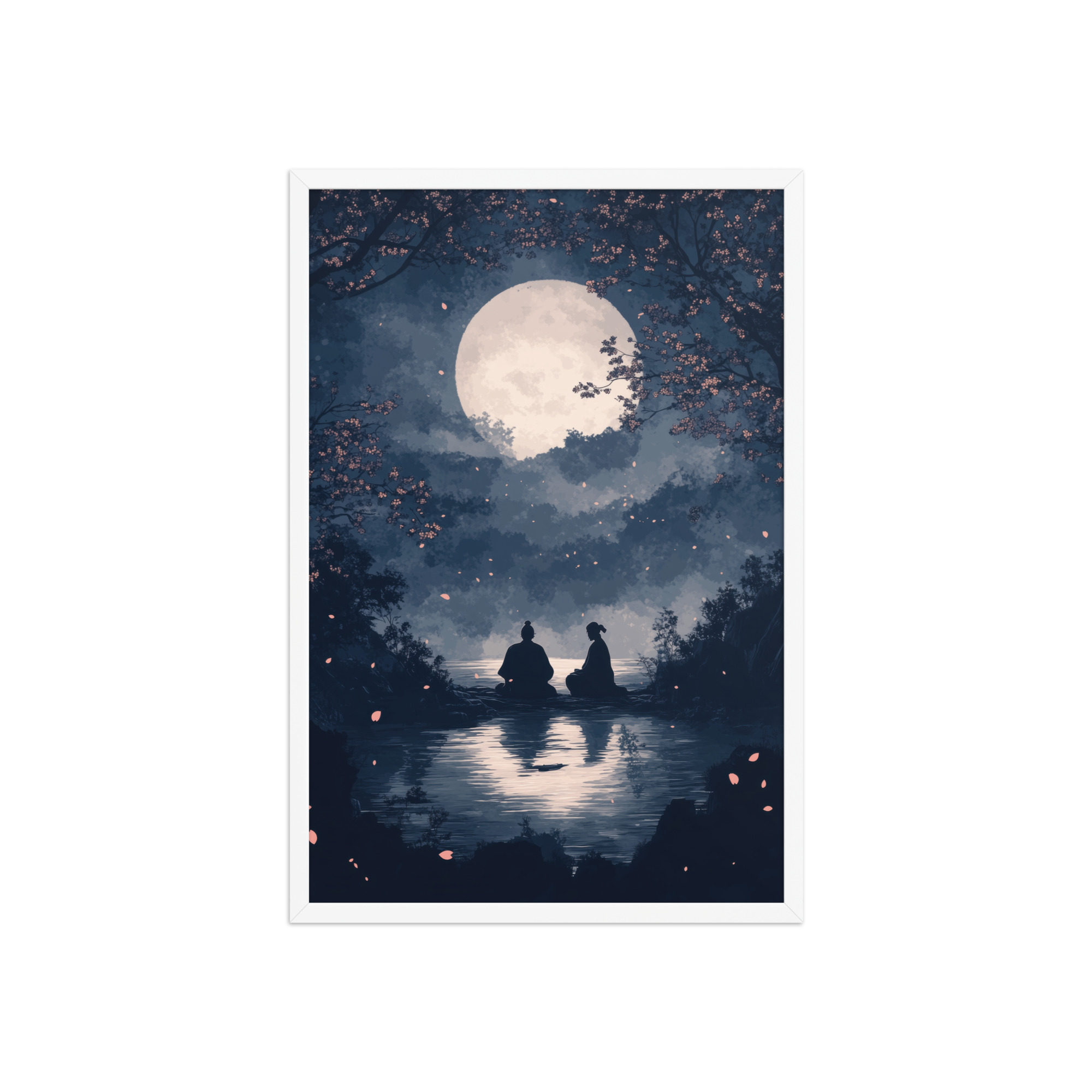 Midnight Reflections — Moonlit Lake Sakura Wall Art — Framed Poster - Image 20