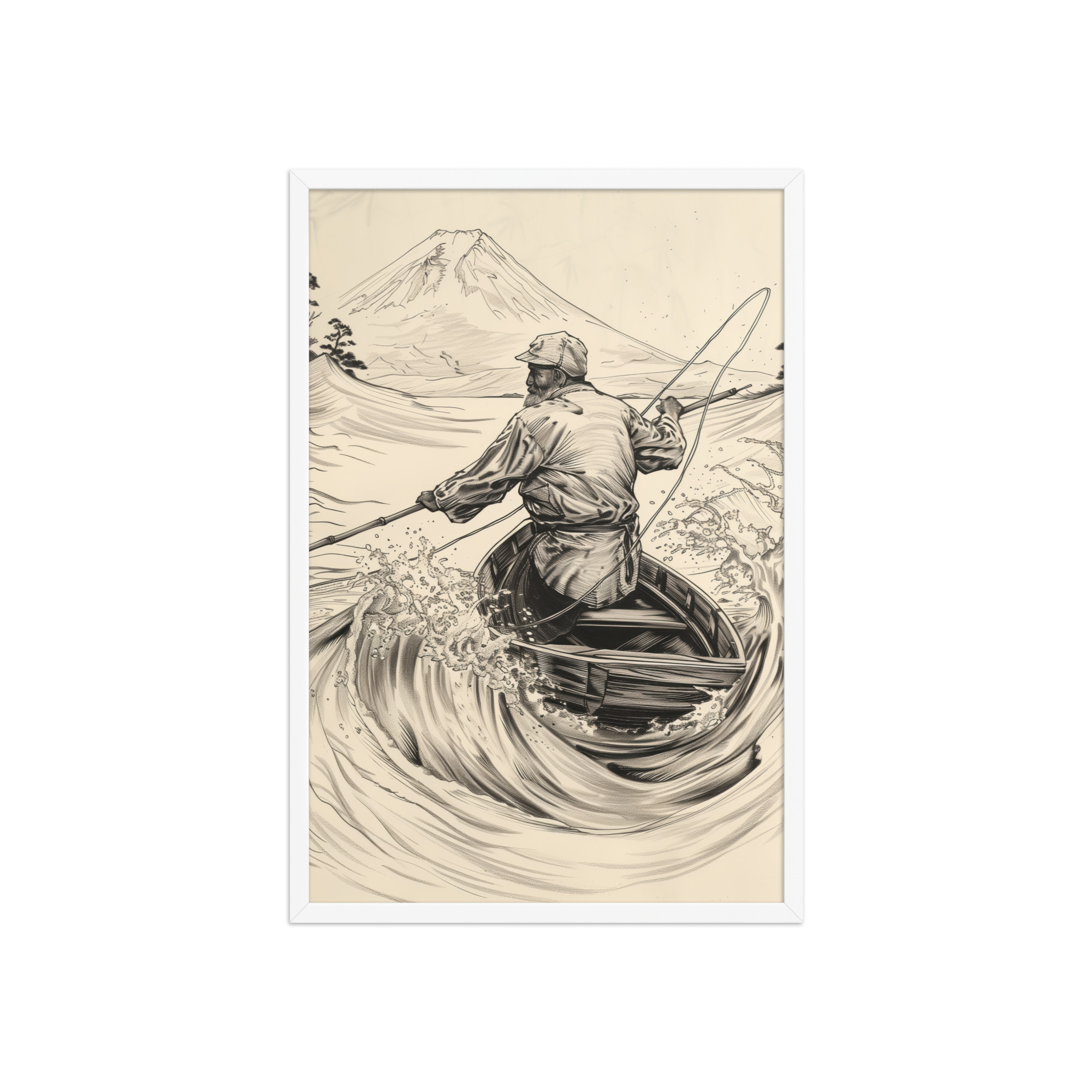 Fisherman of Mount Fuji — Japanese Woodblock Style Wall Art — Framed Poster - Image 20