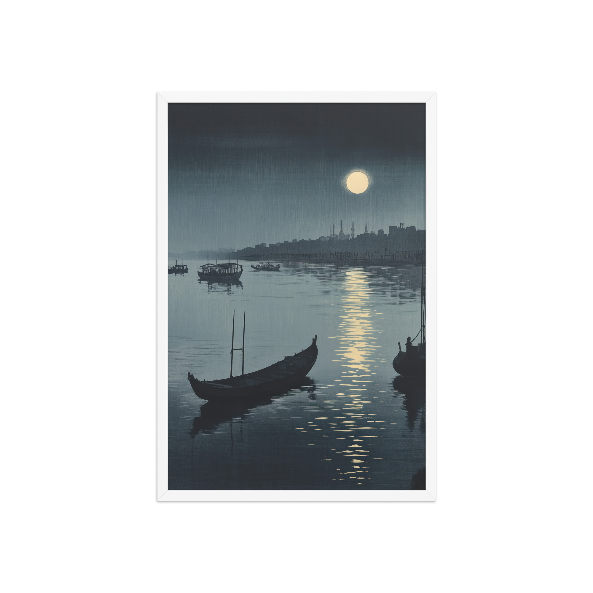 Moonlit Reflection Sumida — River Boats, Nocturne Japanese Landscape Wall Art — Framed Poster - Image 23