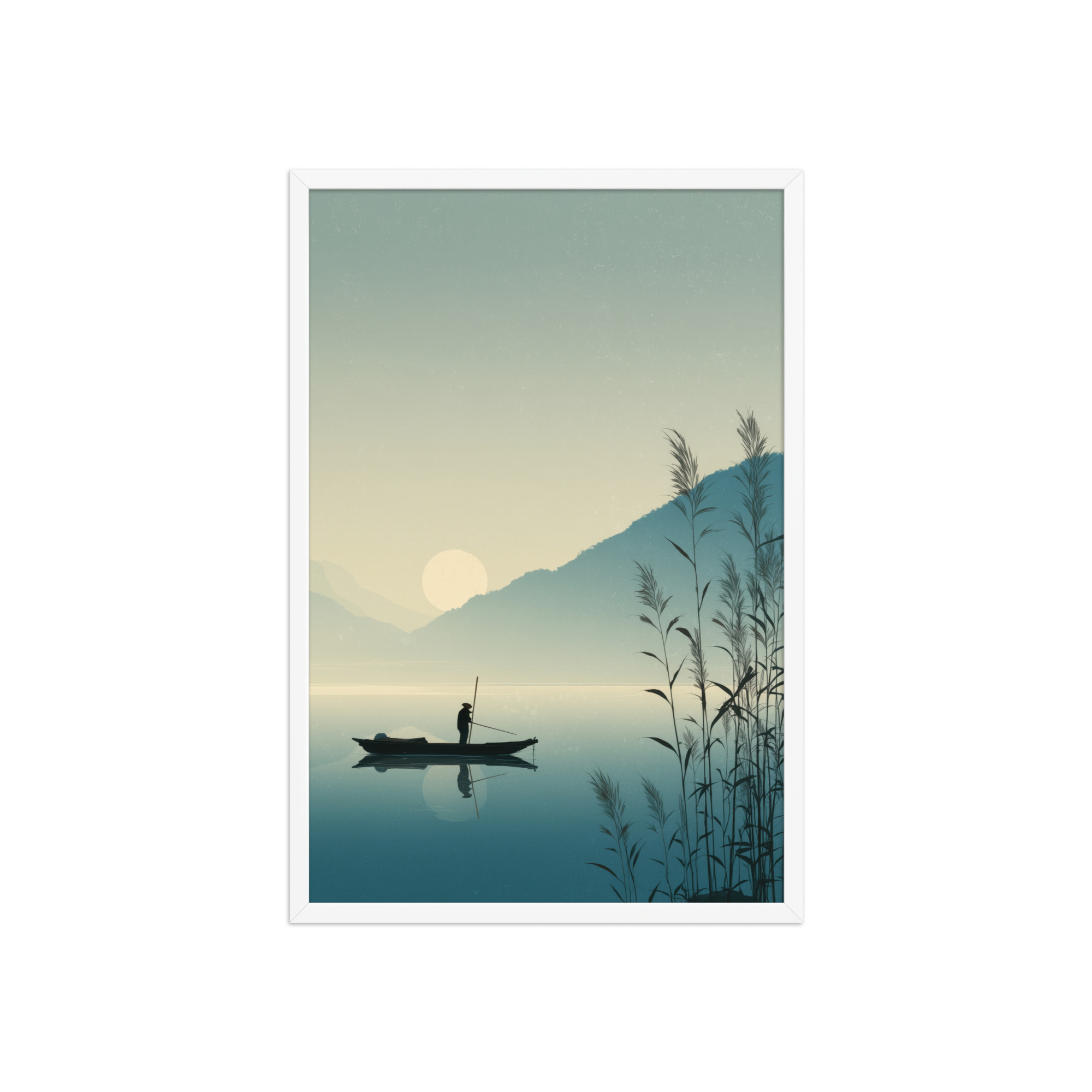 Twilight Fisherman — Zen Lake Landscape Wall Art — Framed Poster - Image 14