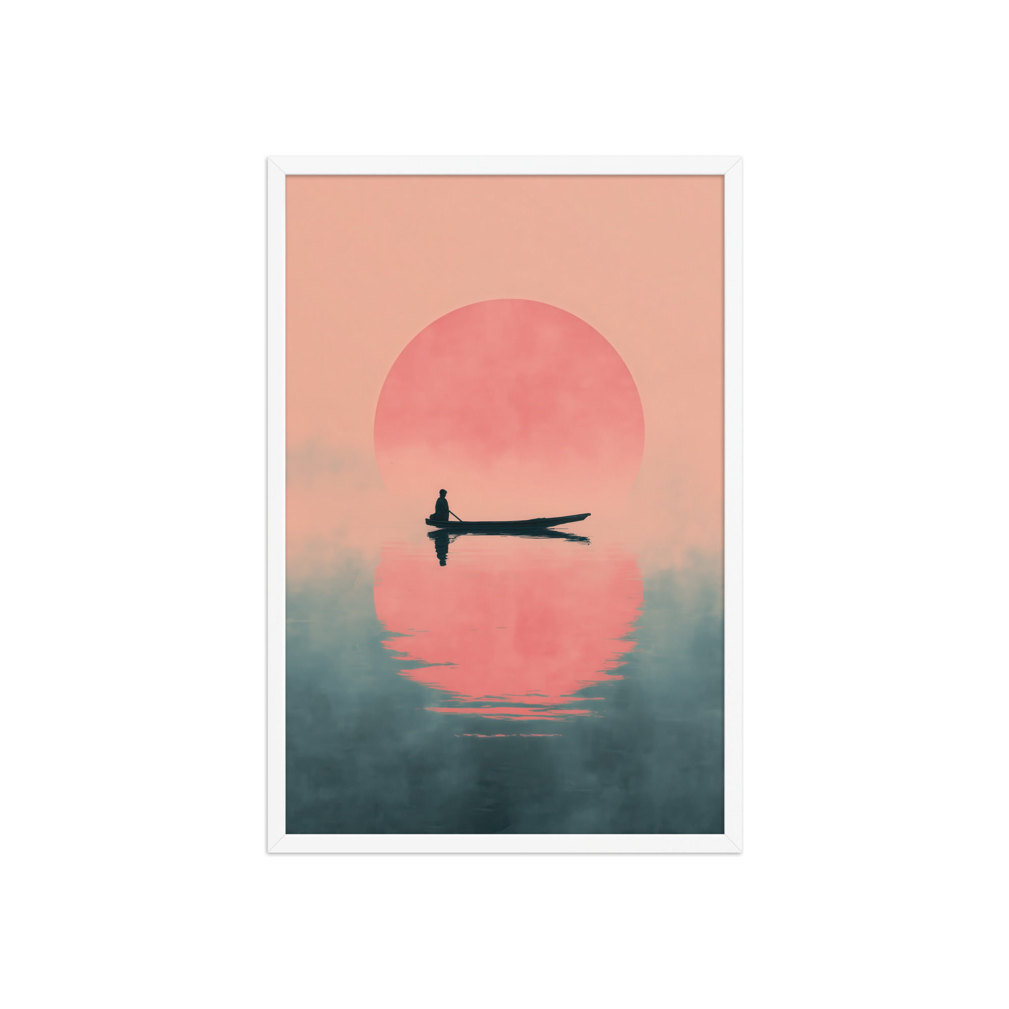 Fisherman in Misty Dawn — Minimal Sunrise Boat Wall Art — Framed Poster - Image 23