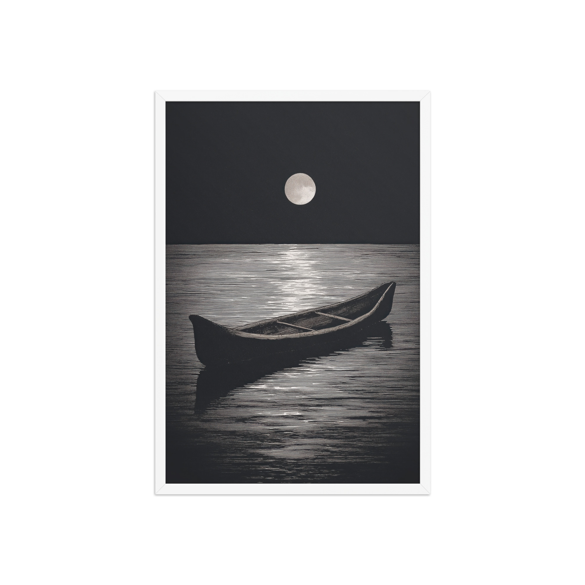 Moonlit Canoe II — Minimal Silver Moon Night Wall Art — Framed Poster - Image 23