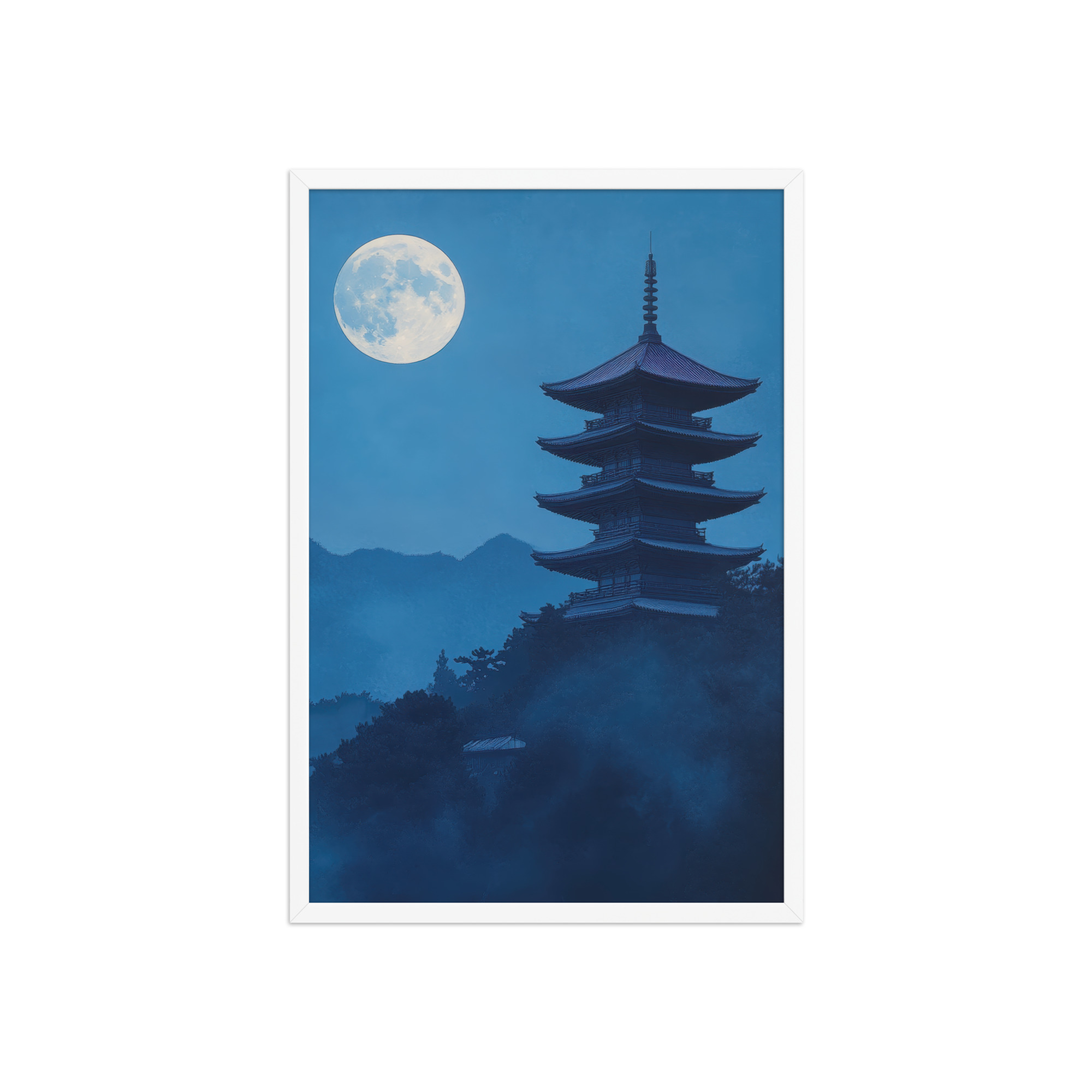Twilight Pagoda Stillness — Moonlit Temple Wall Decor — Framed Poster - Image 20