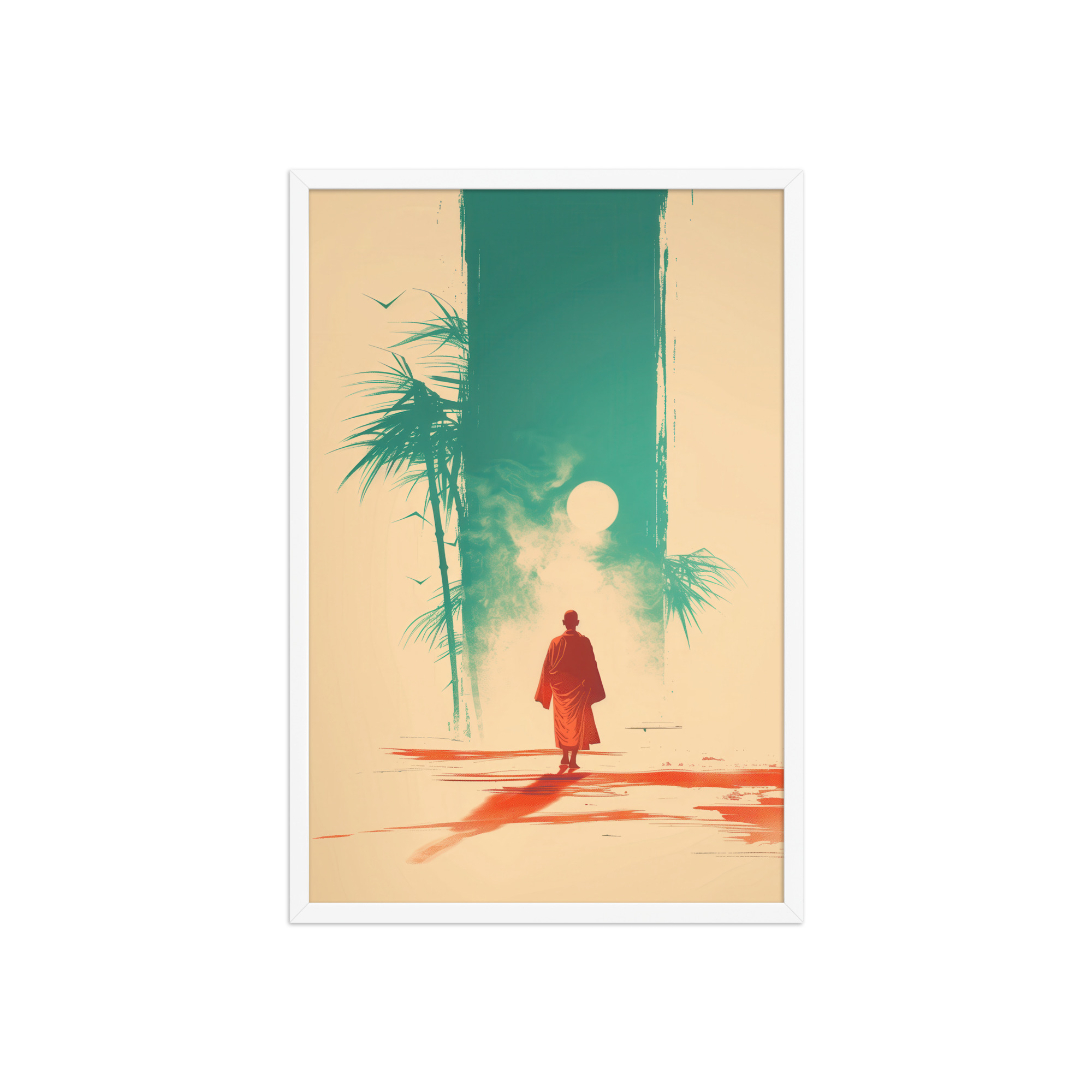 Solitary Monk – Bamboo Journey Japandi Zen Wall Art – Framed Poster - Image 23