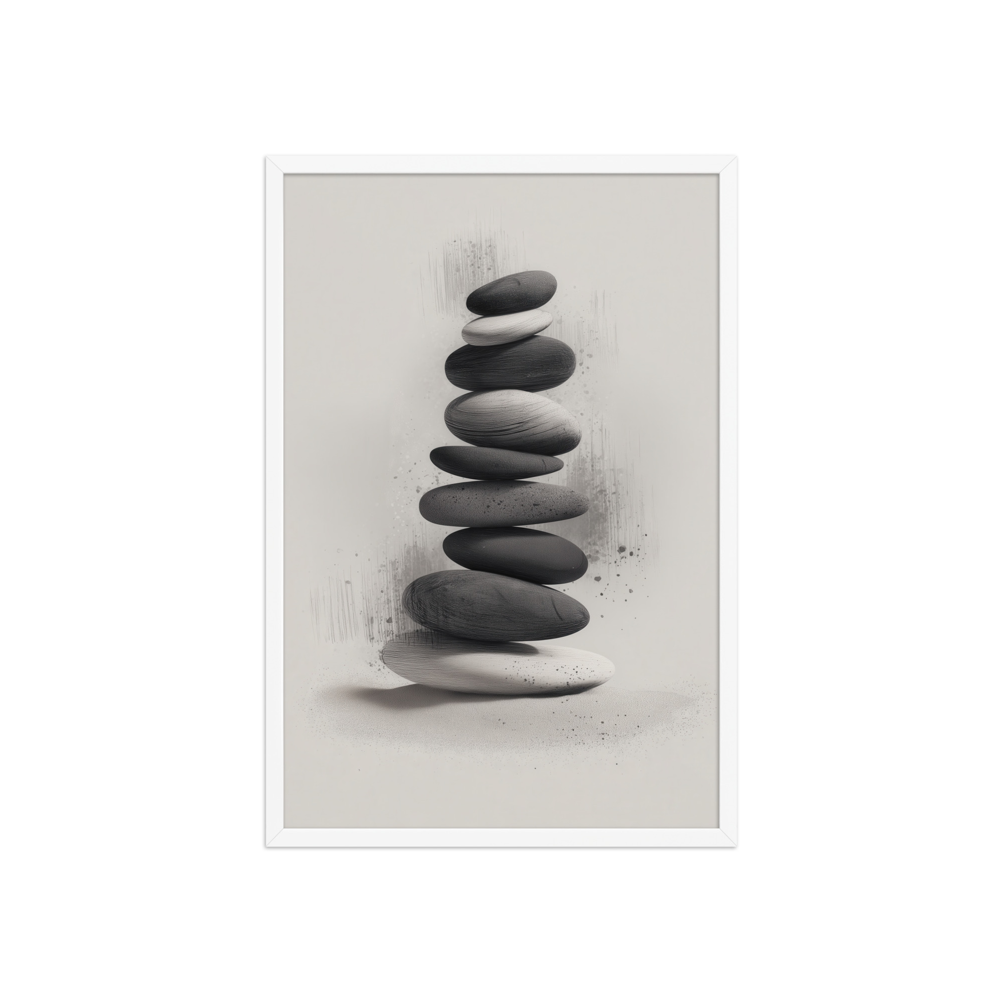 Balanced Stillness – Stacked Stones II Modern Monochrome Zen Wall Art – Framed Poster - Image 23
