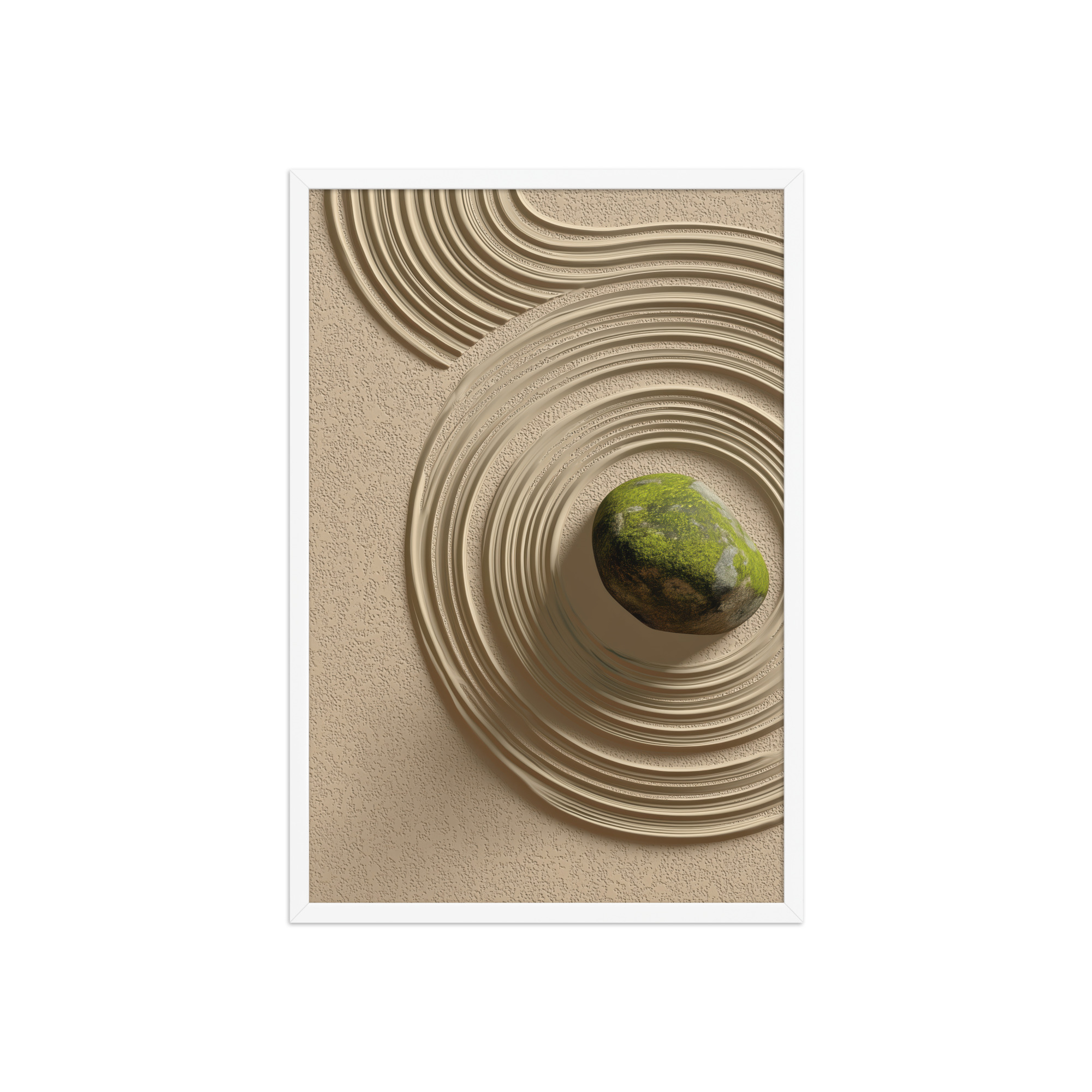 Zen Garden Harmony – Moss Stone I Minimal Wall Art – Framed Poster - Image 20