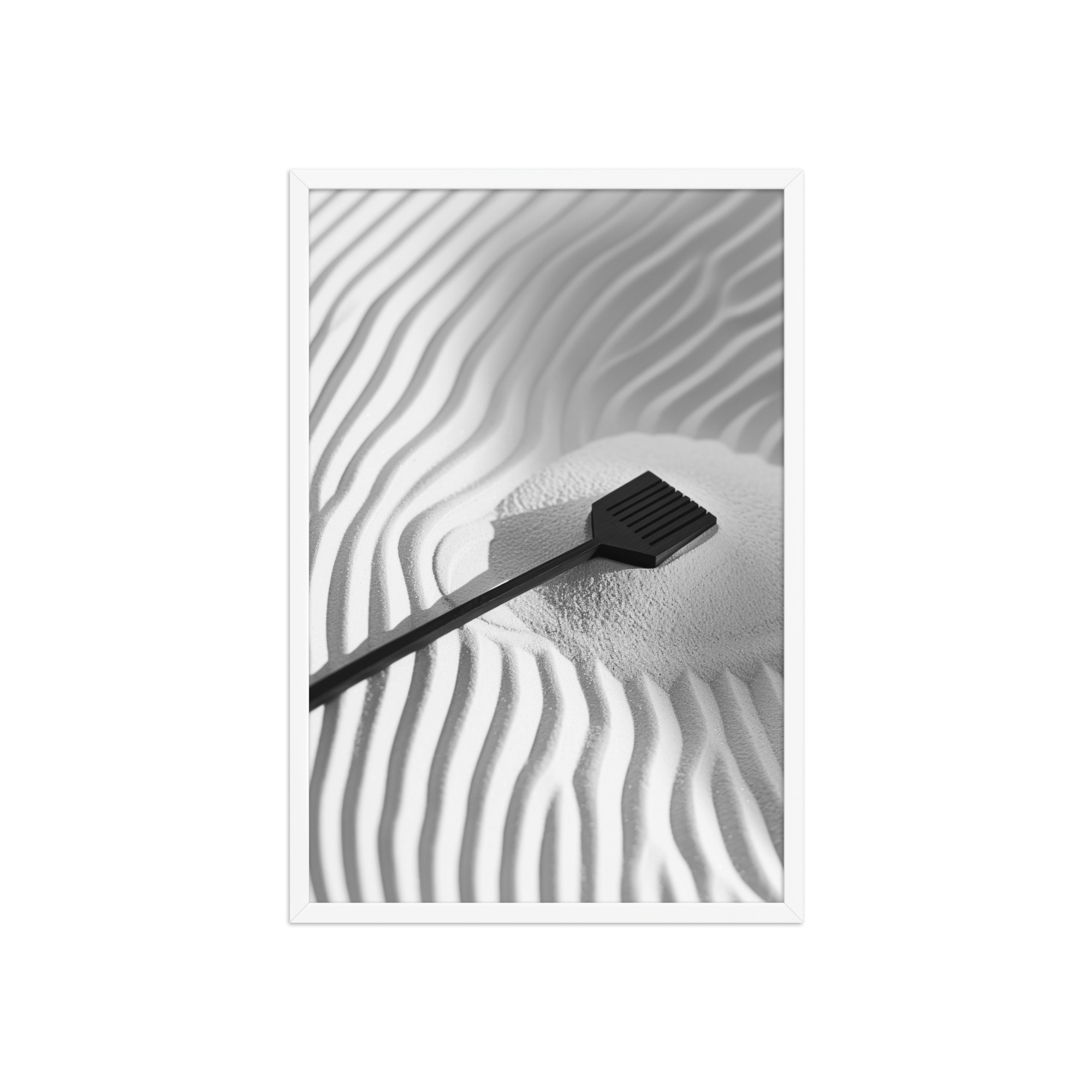 Zen Sand Rake – Minimal Monochrome Ripples Wall Art – Framed Poster - Image 23