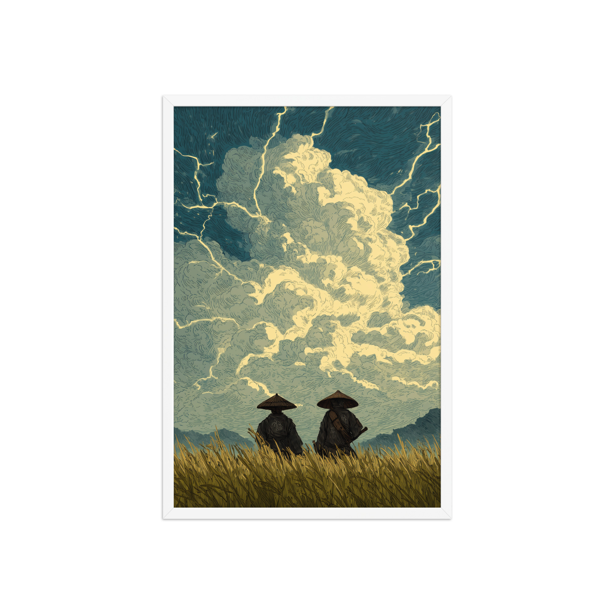 Before the Storm – Ukiyo-e Samurai Watchers Landscape Wall Art – Framed Poster - Image 20