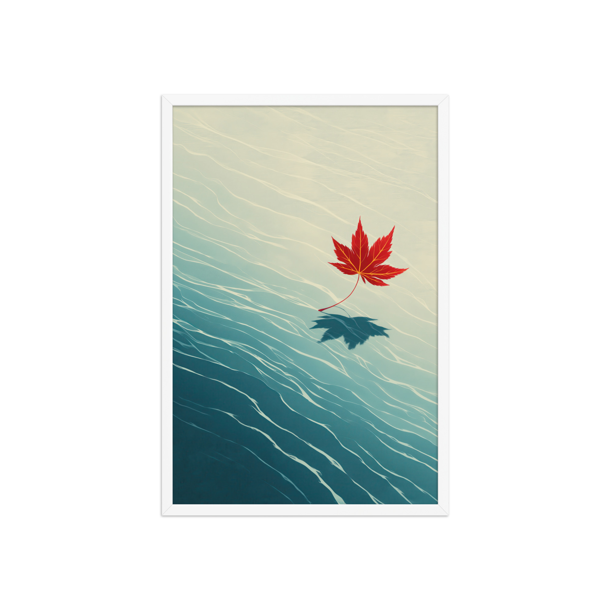 Floating Maple I – Red Leaf on Water Ukiyo-e Wall Art – Framed Poster - Image 23