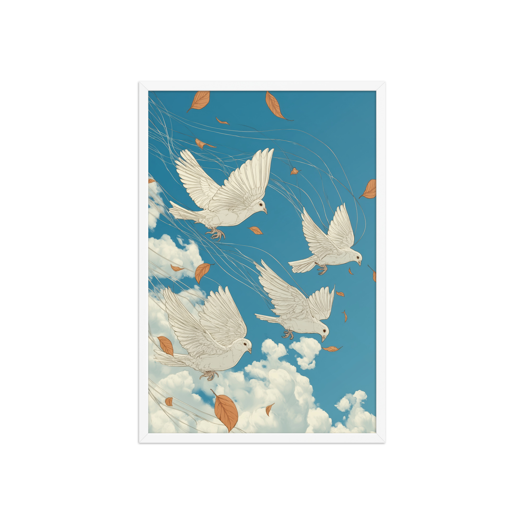 White Doves in Wind (Hokusai) – Autumn Leaves in Flight Ukiyo-e Wall Decor – Framed Poster - Image 17