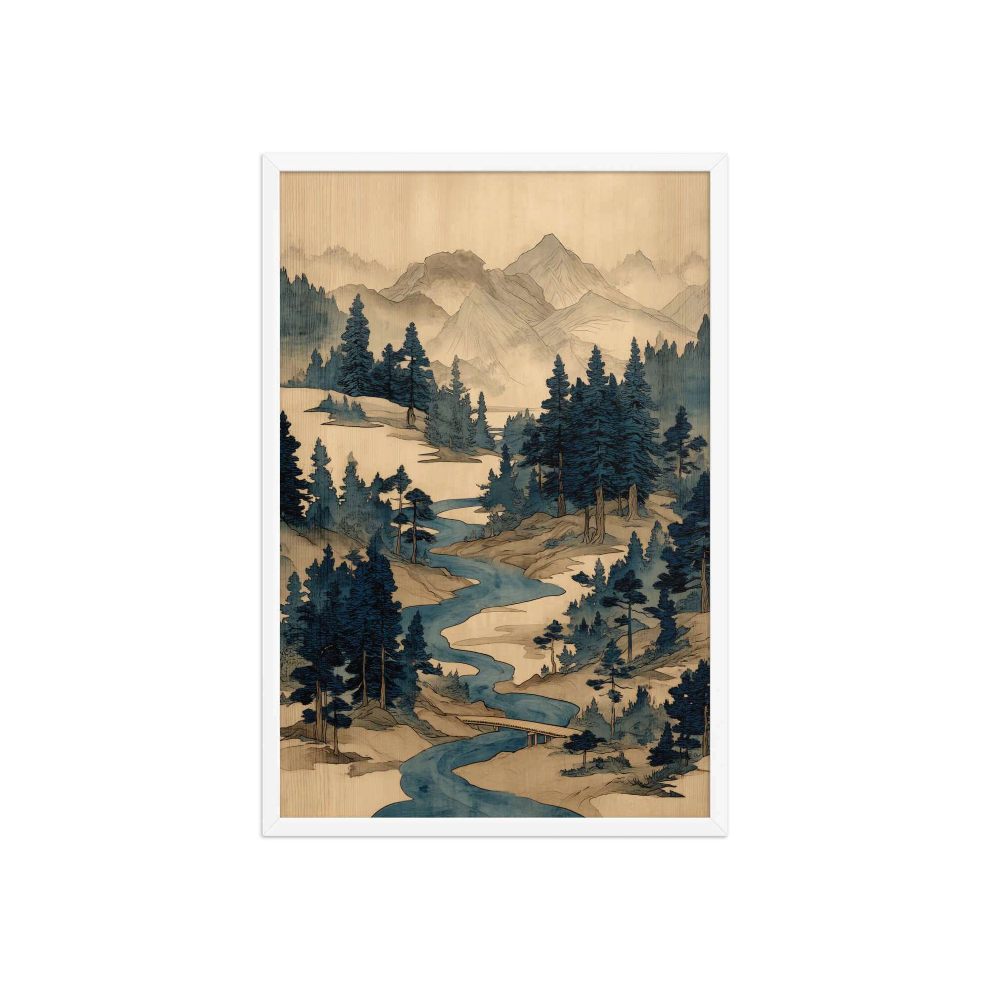 Winding River Pines – Ukiyo-e Mountain Stream Landscape Wall Art – Framed Poster - Image 23