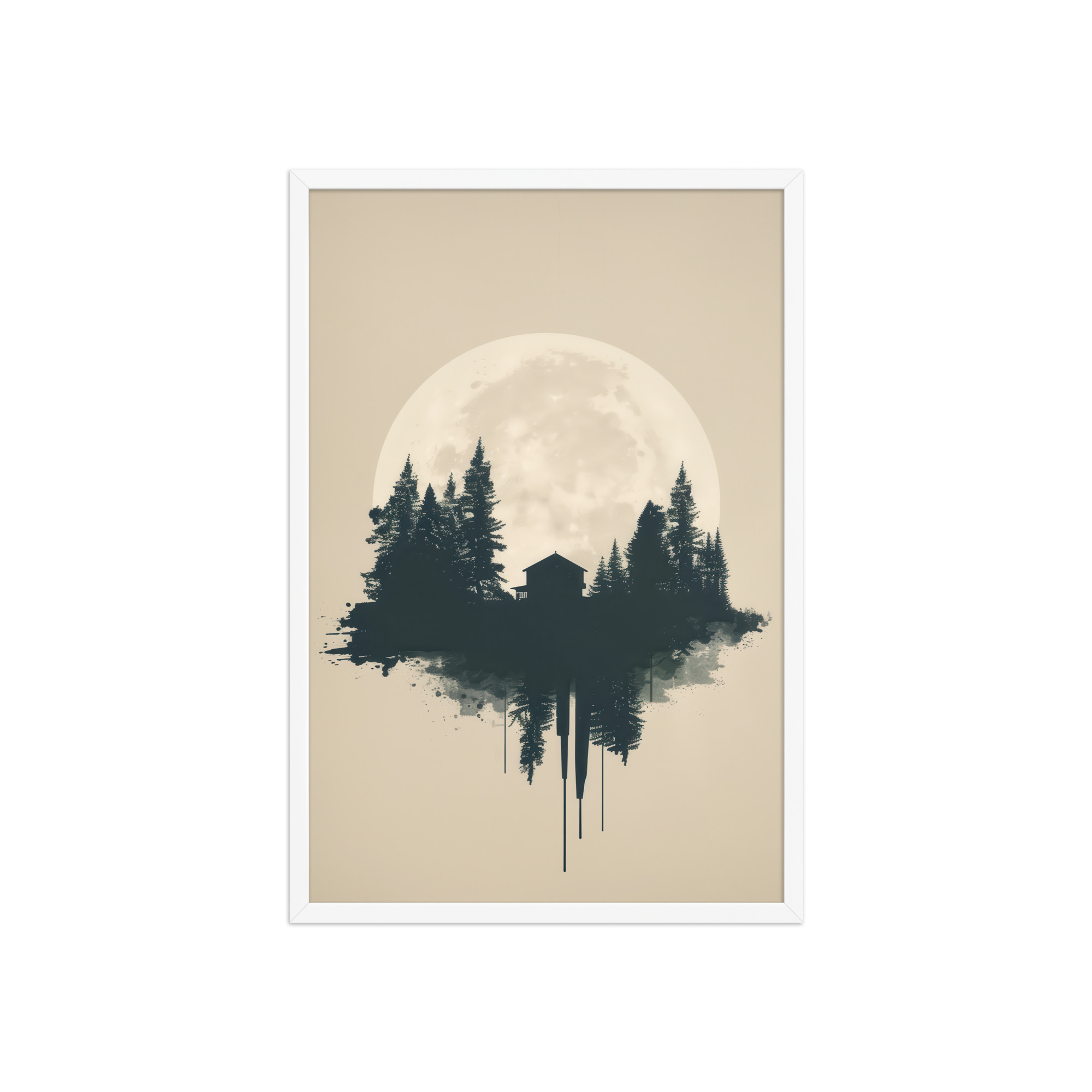 Full Moon Shelter — Minimalistic Forest House Wall Decor — Framed Poster - Image 17