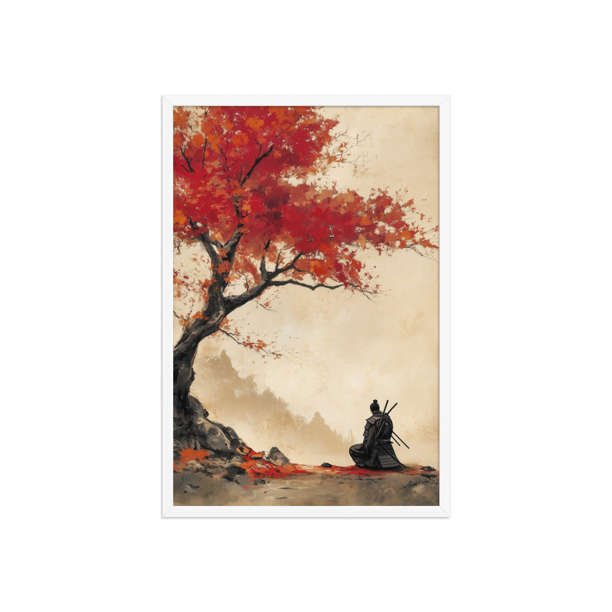Autumn Warrior – Samurai Beneath Crimson Maple Leaves Wall Decor – Framed Poster - Image 17