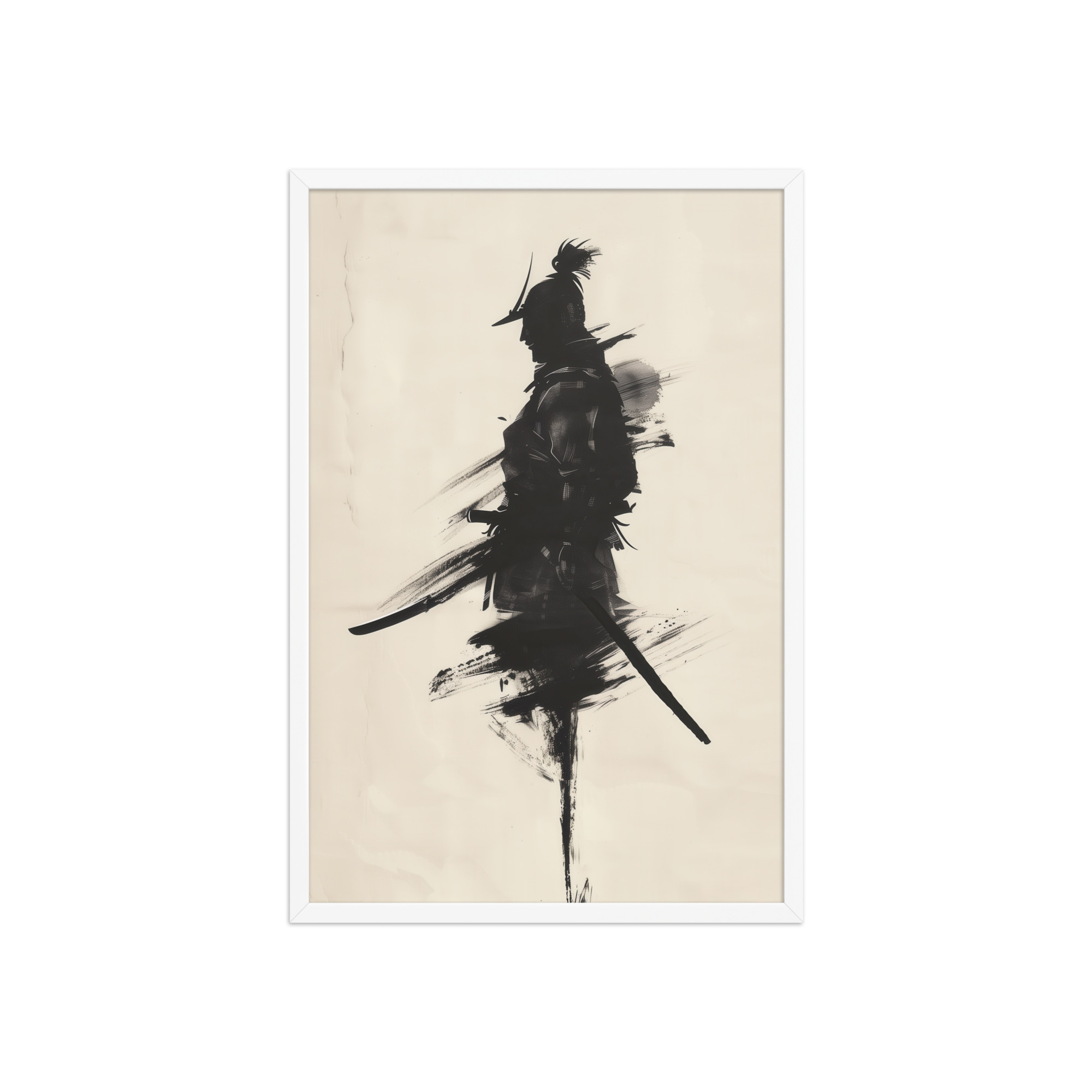 Shadowed Warrior – Sumi-e Silhouette of a Lone Samurai Wall Decor – Framed Poster - Image 23