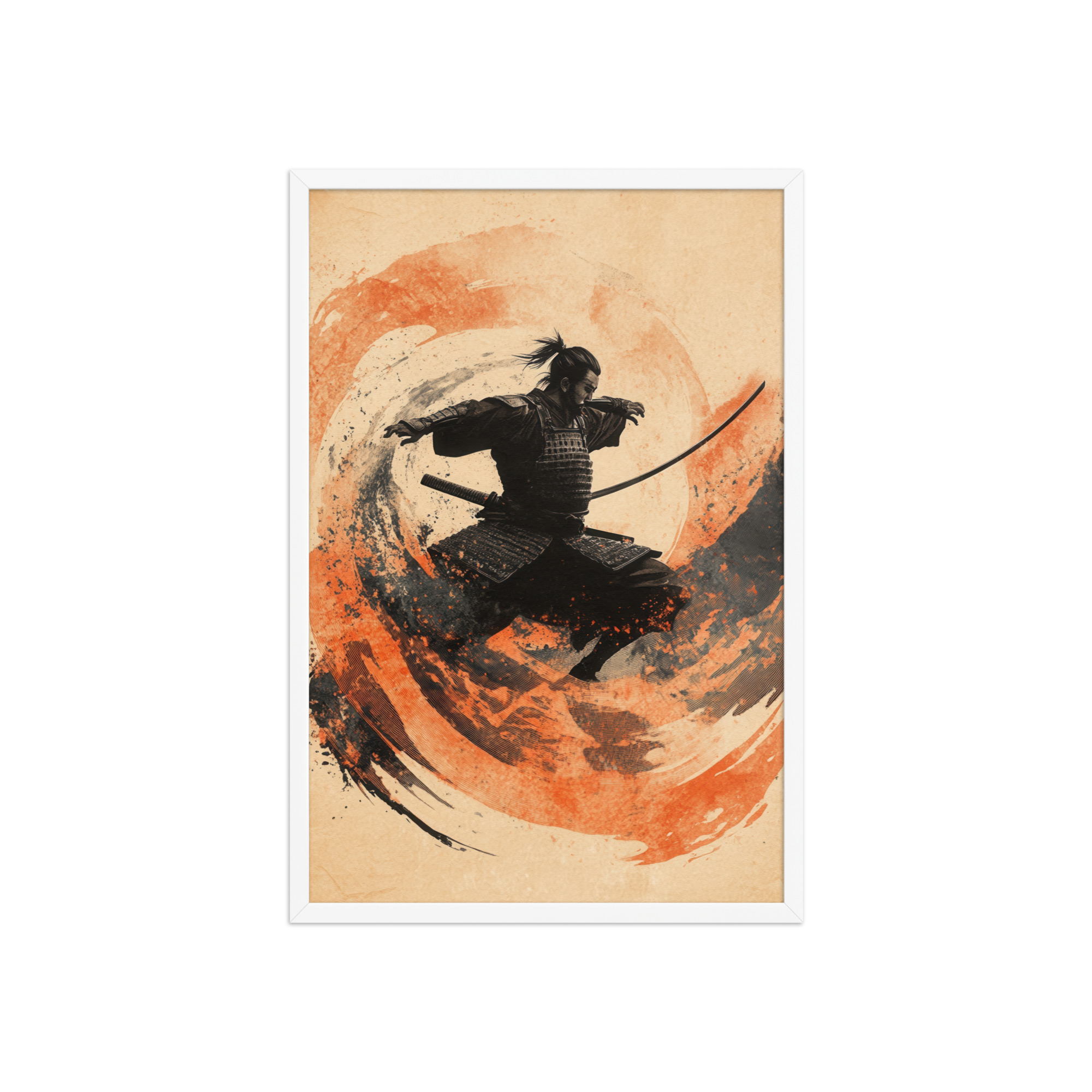 Samurai Swirl – Brush-Stroke Motion and Warrior Focus Wall Decor – Framed Poster - Image 11