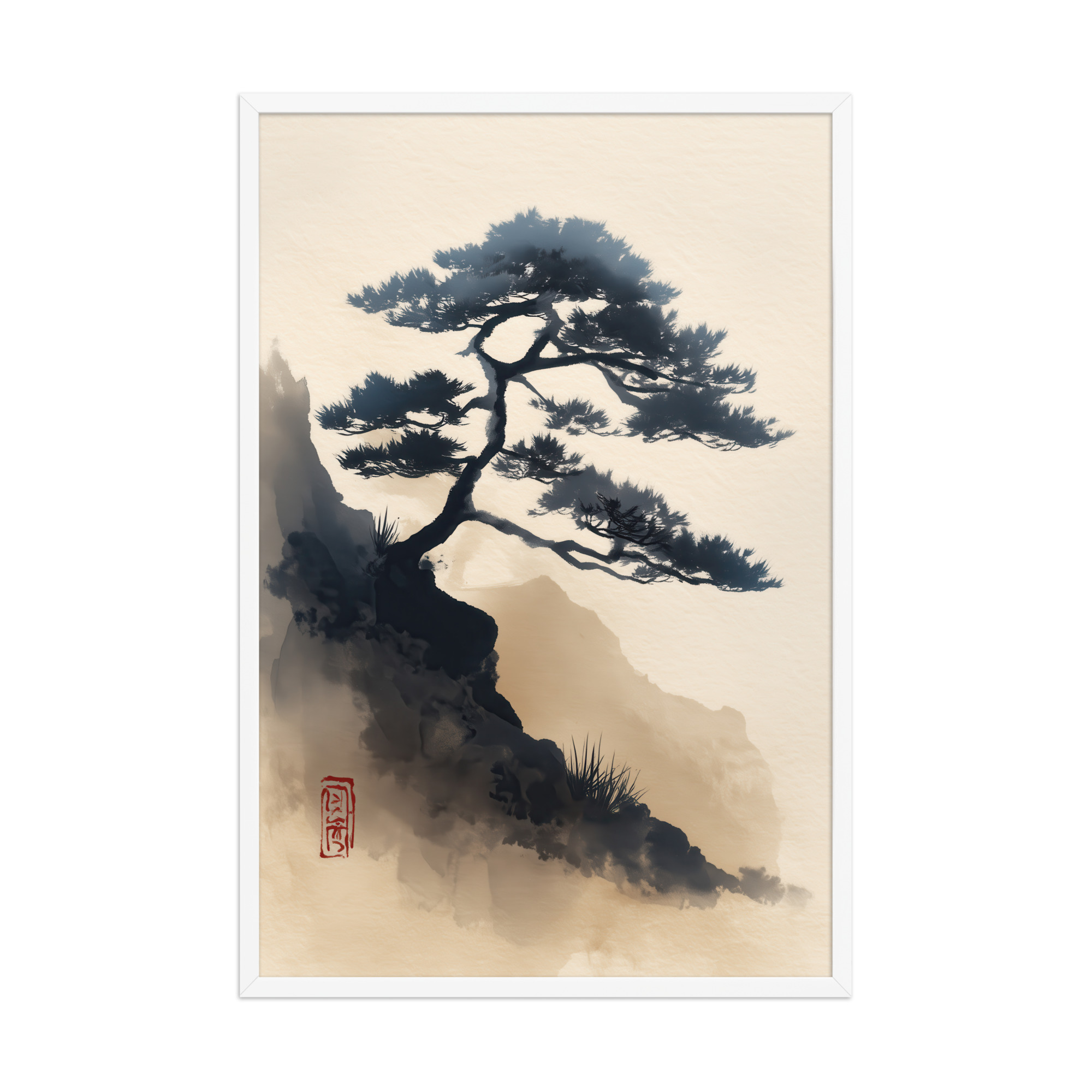 Mountain Pine in Soft Ink — Sumi-e Japanese Landscape Wall Decor — Framed Poster - Image 21