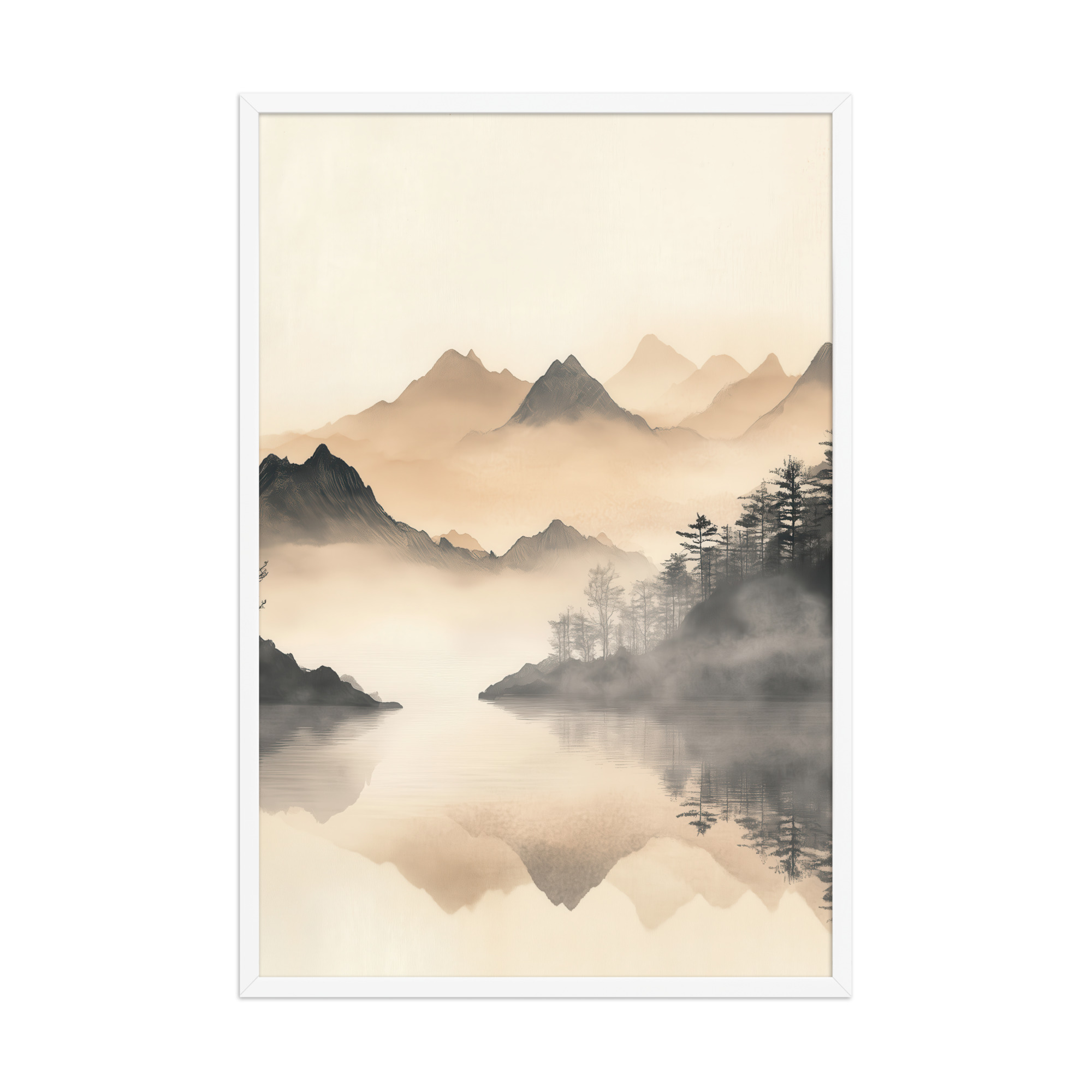Misty Mountain Reflection — Japandi Lake Landscape Wall Decor — Framed Poster - Image 21